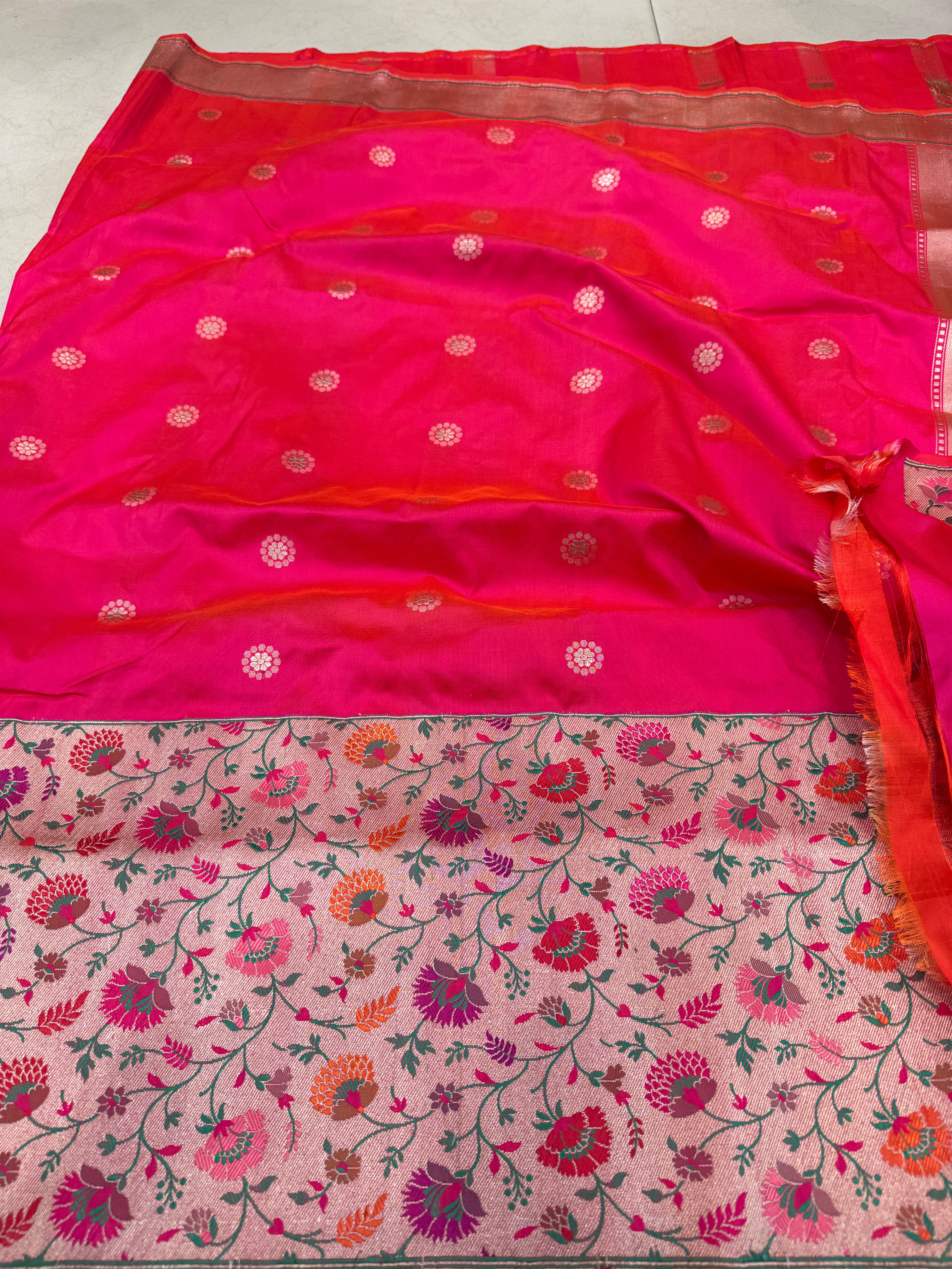 Handloom Rani Pink Banarasi Katan Silk Paithani Saree