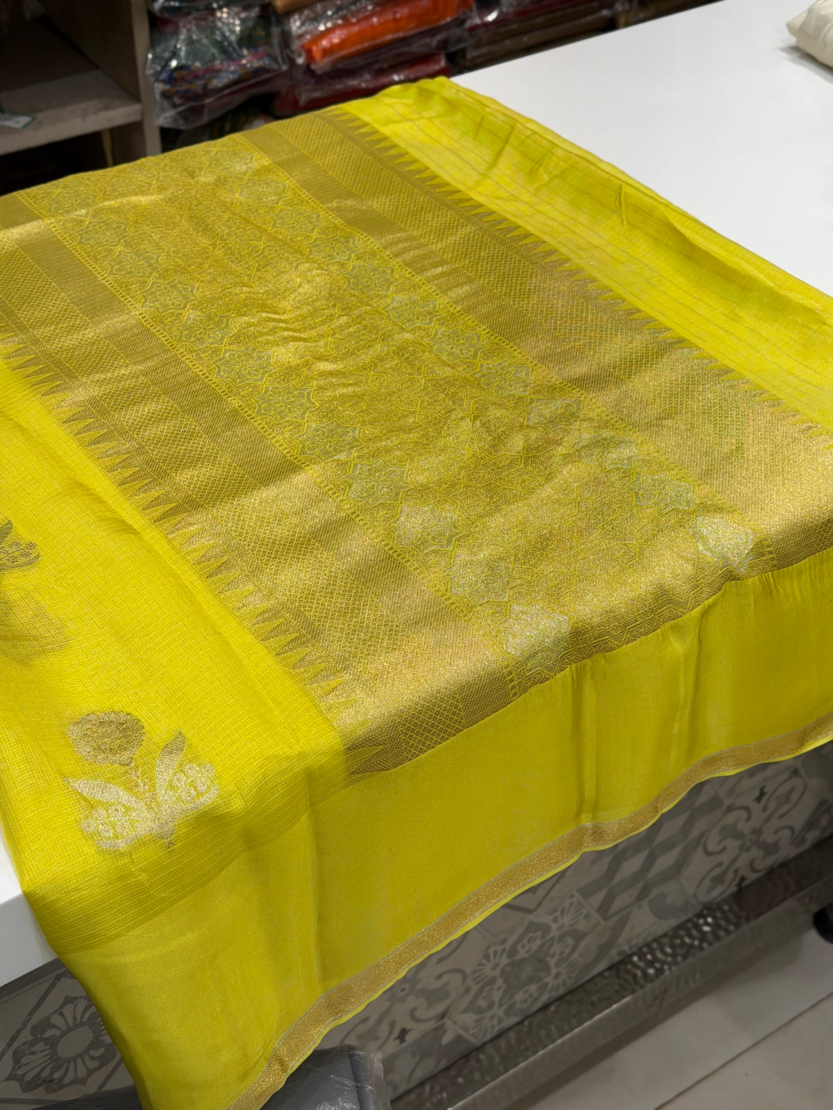 Neon Green Buttas Manipuri Kota Silk Saree