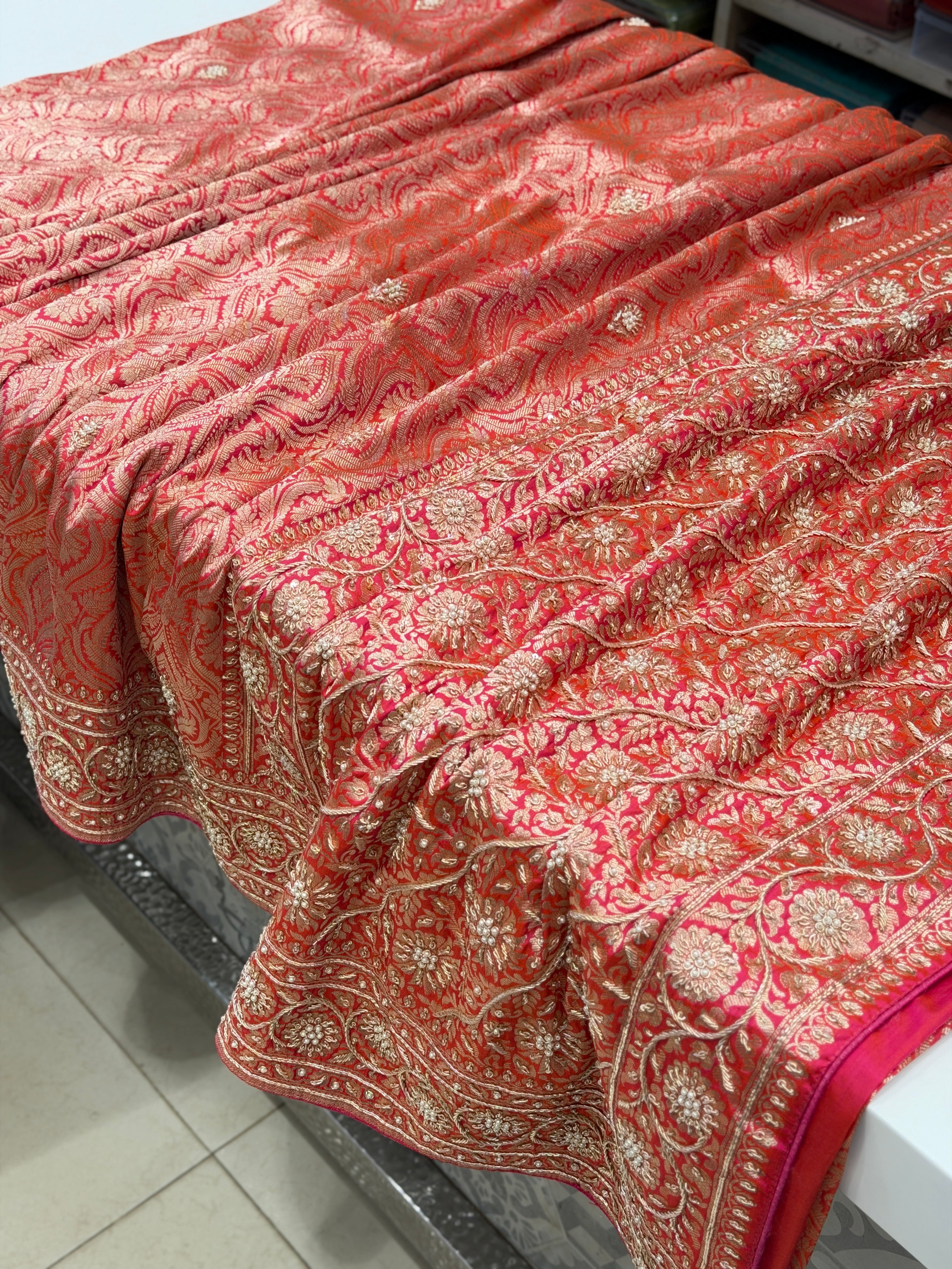 Cross Rani Banarasi Katan Zardosi Hand Embroidery Saree