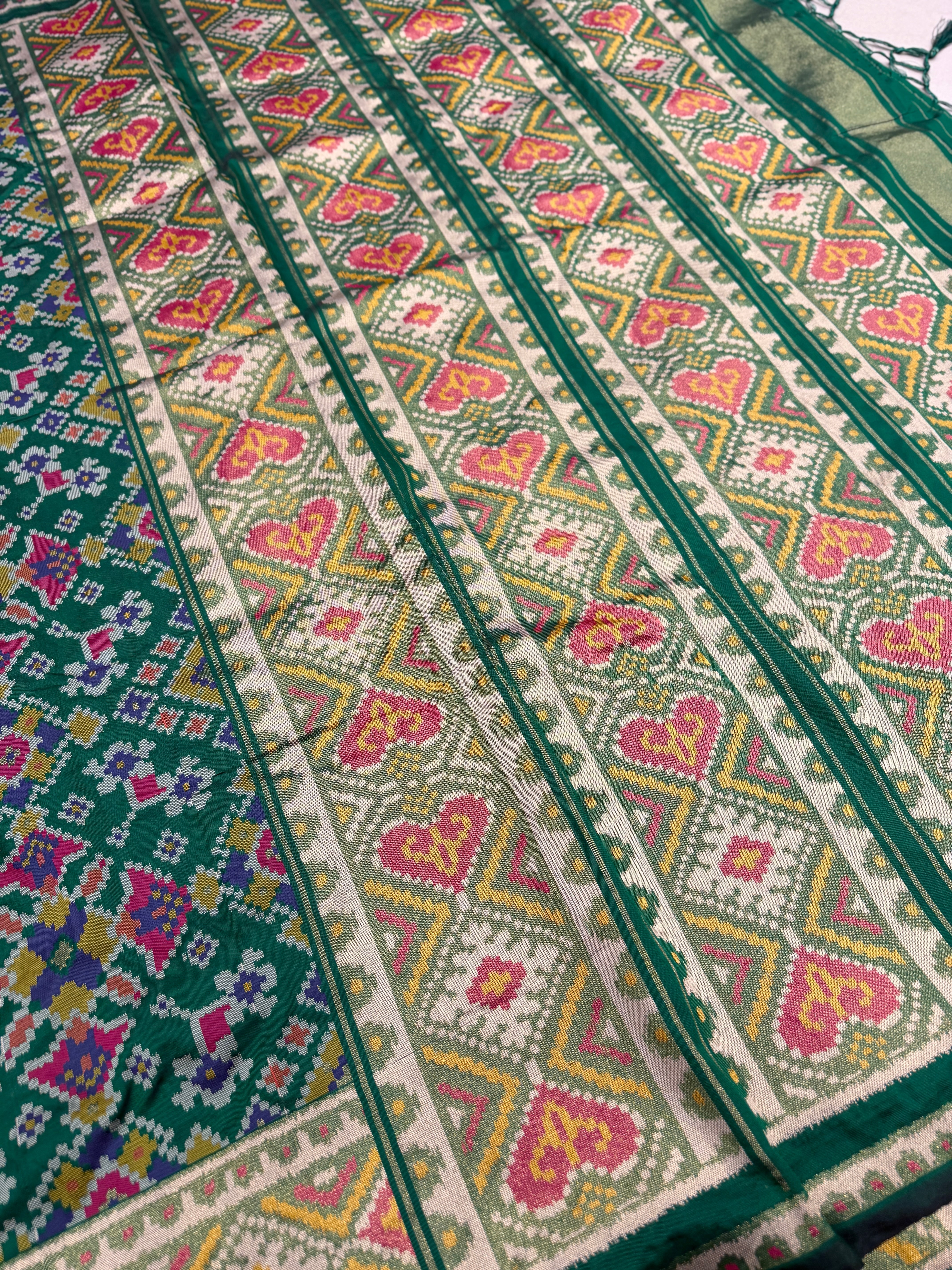 Bottle Green Manek Chowk Semi Silk Weaved Patan Patola Saree