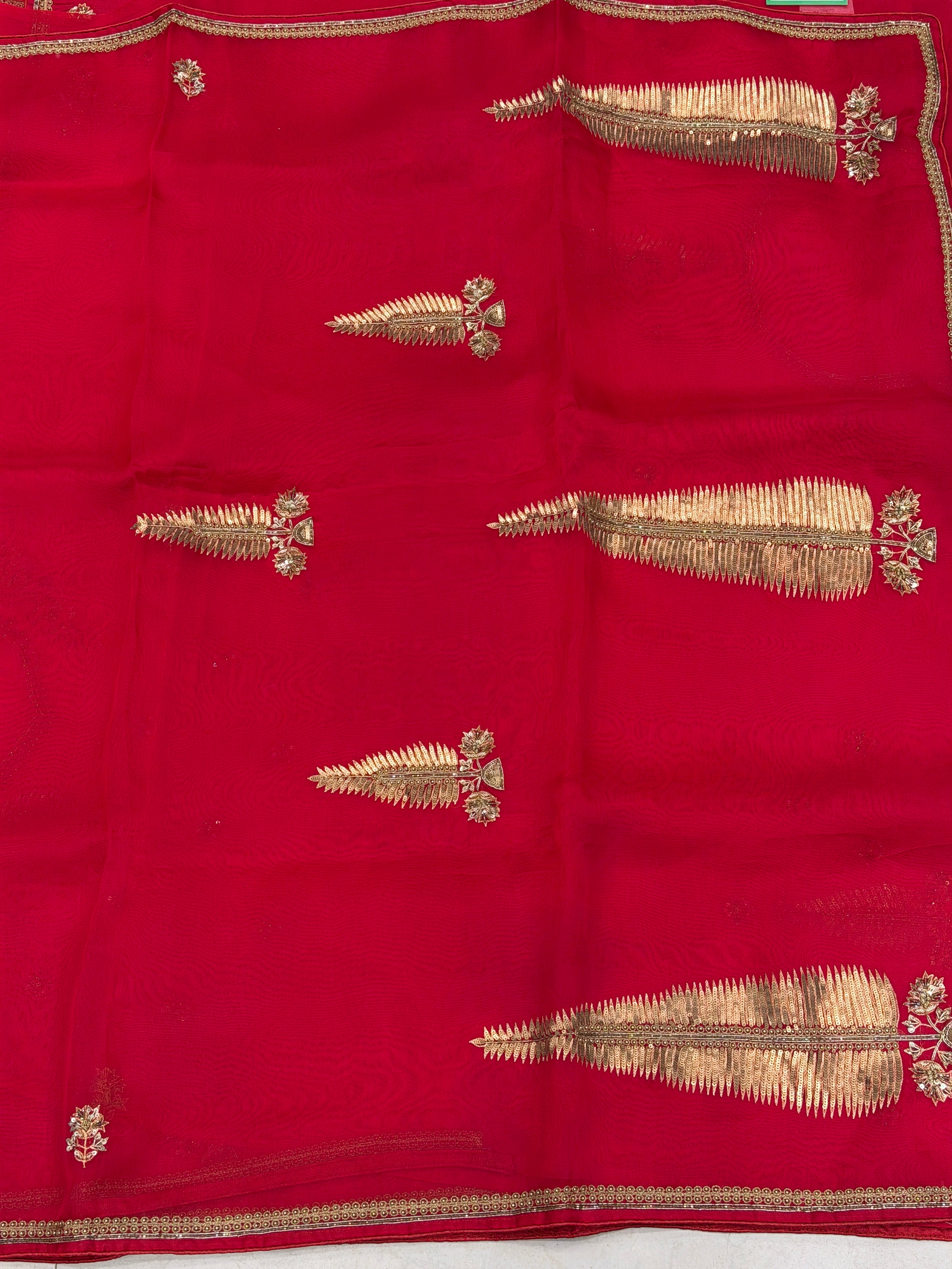 Red Pure Organza Raw Mango Inspired Contemporary Asopalav Pallu Zardodi Moti Sequin Hand Embroidery Saree