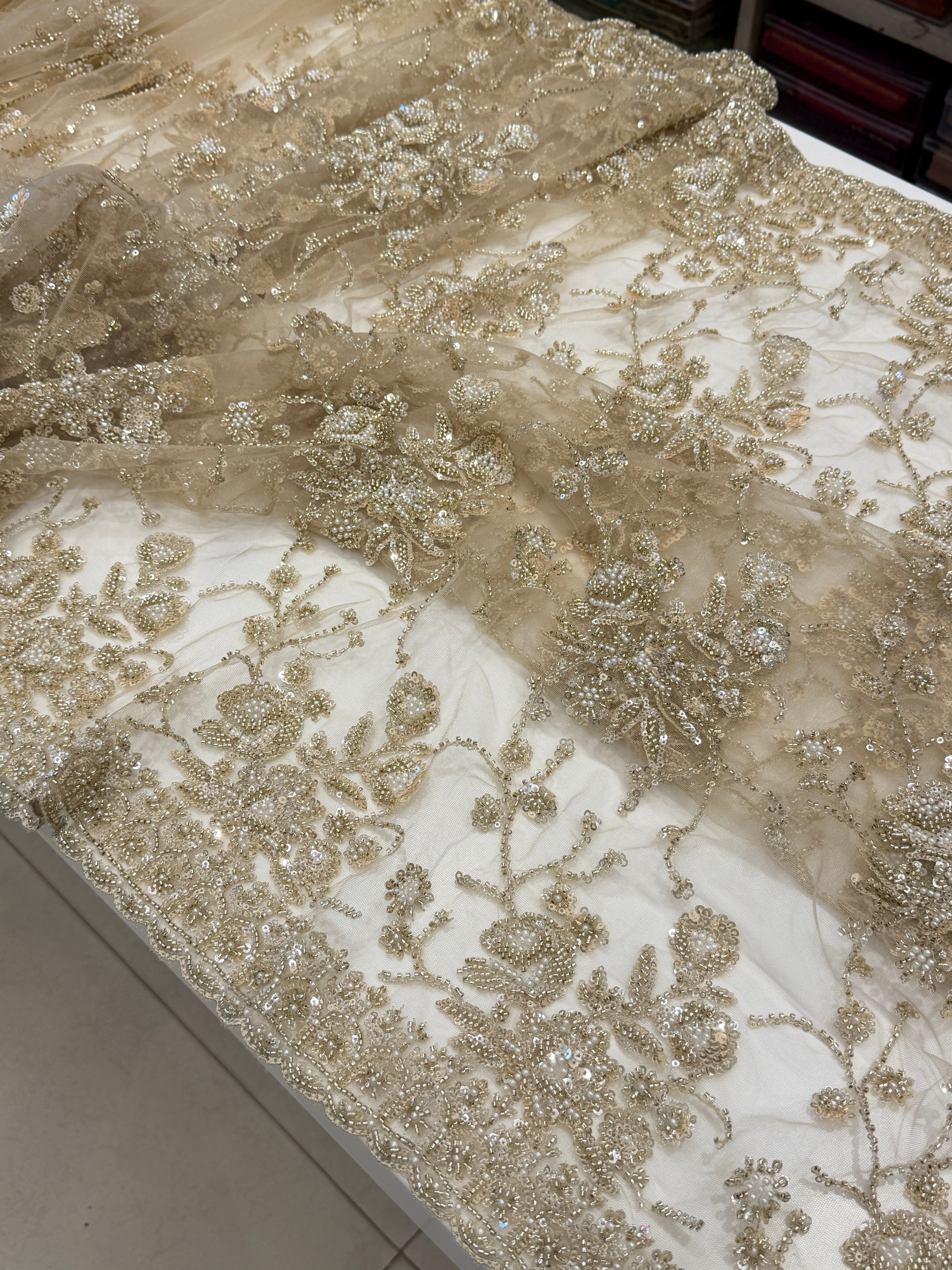 Golden Net Moti Sequin Jaal Heavy Blouse Saree