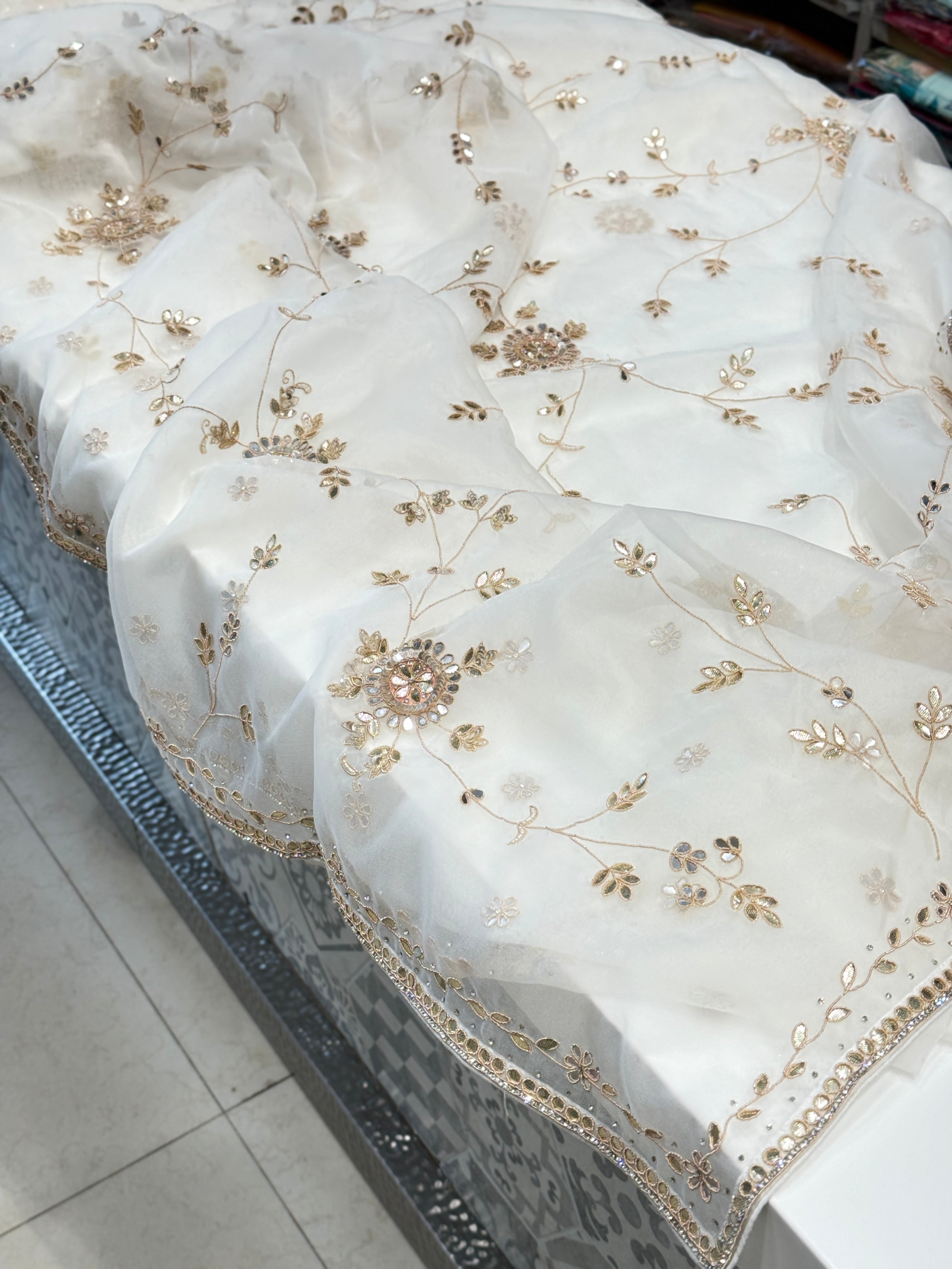 White Organza Alia Bhatt Inspired Embroidery Saree