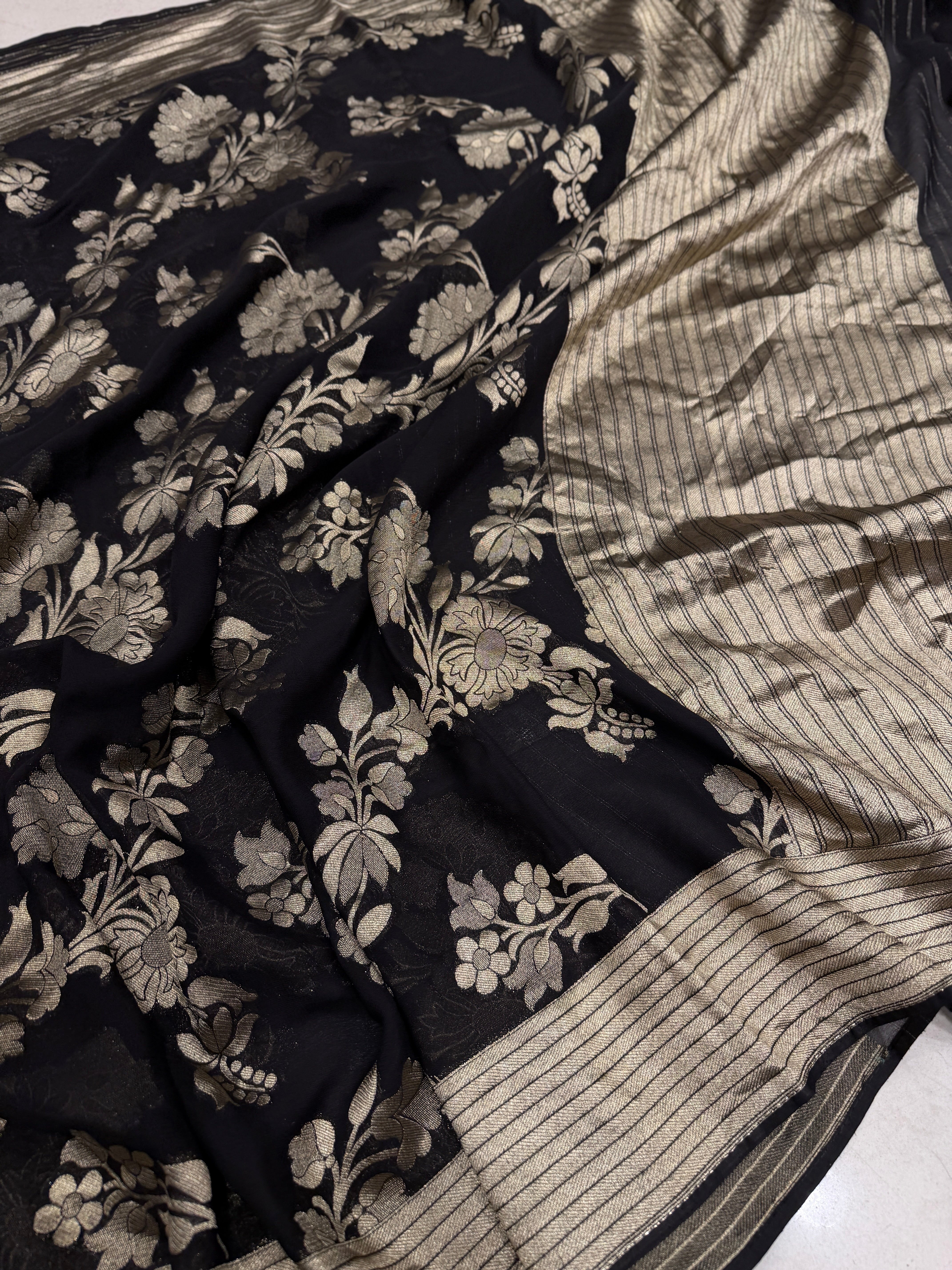 Black Banarasi Khaddi Georgette Zari Jaal Saree
