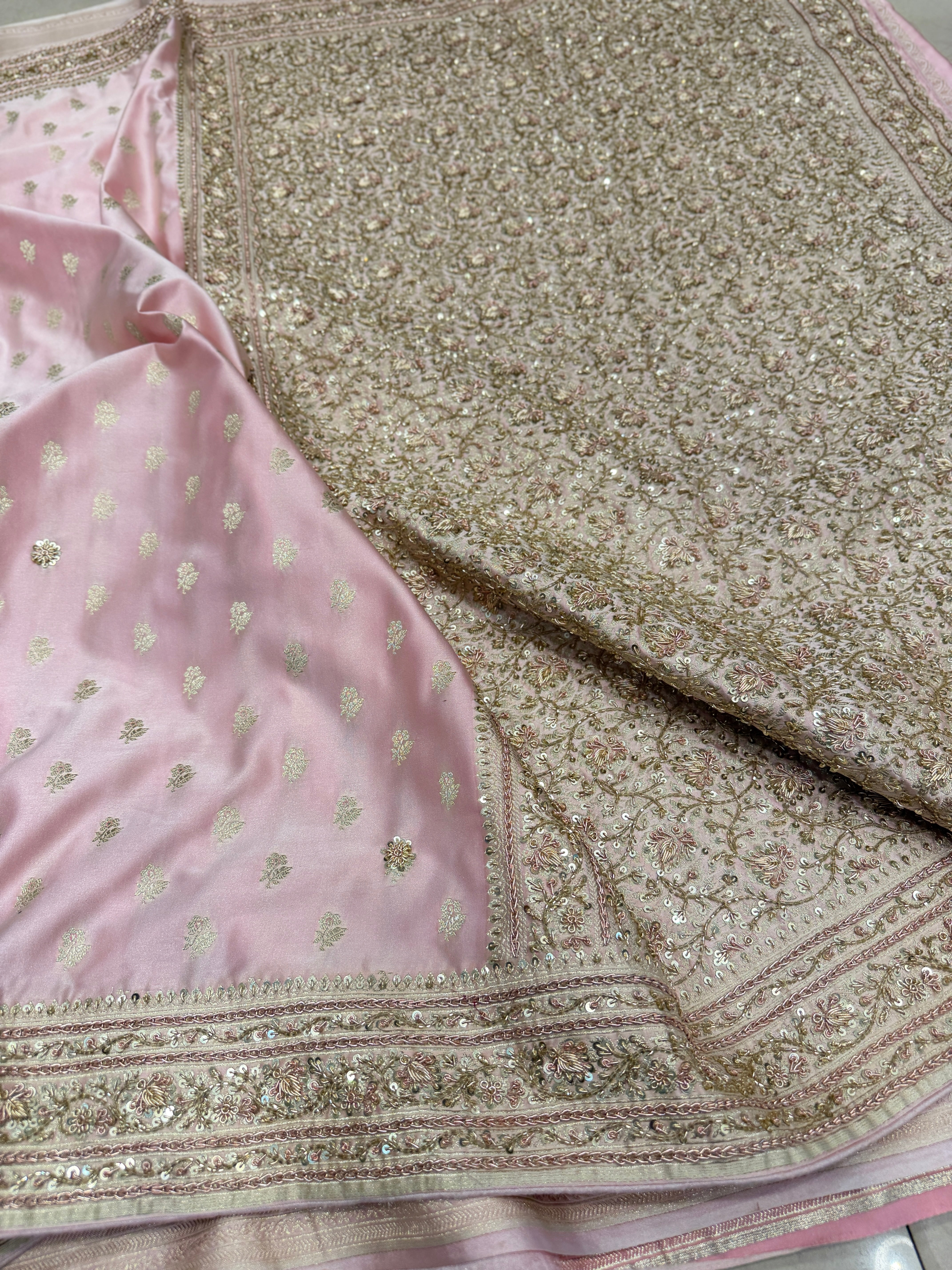 Pink Banarasi Buttis Zardosi Chain Hand Embroidery Saree
