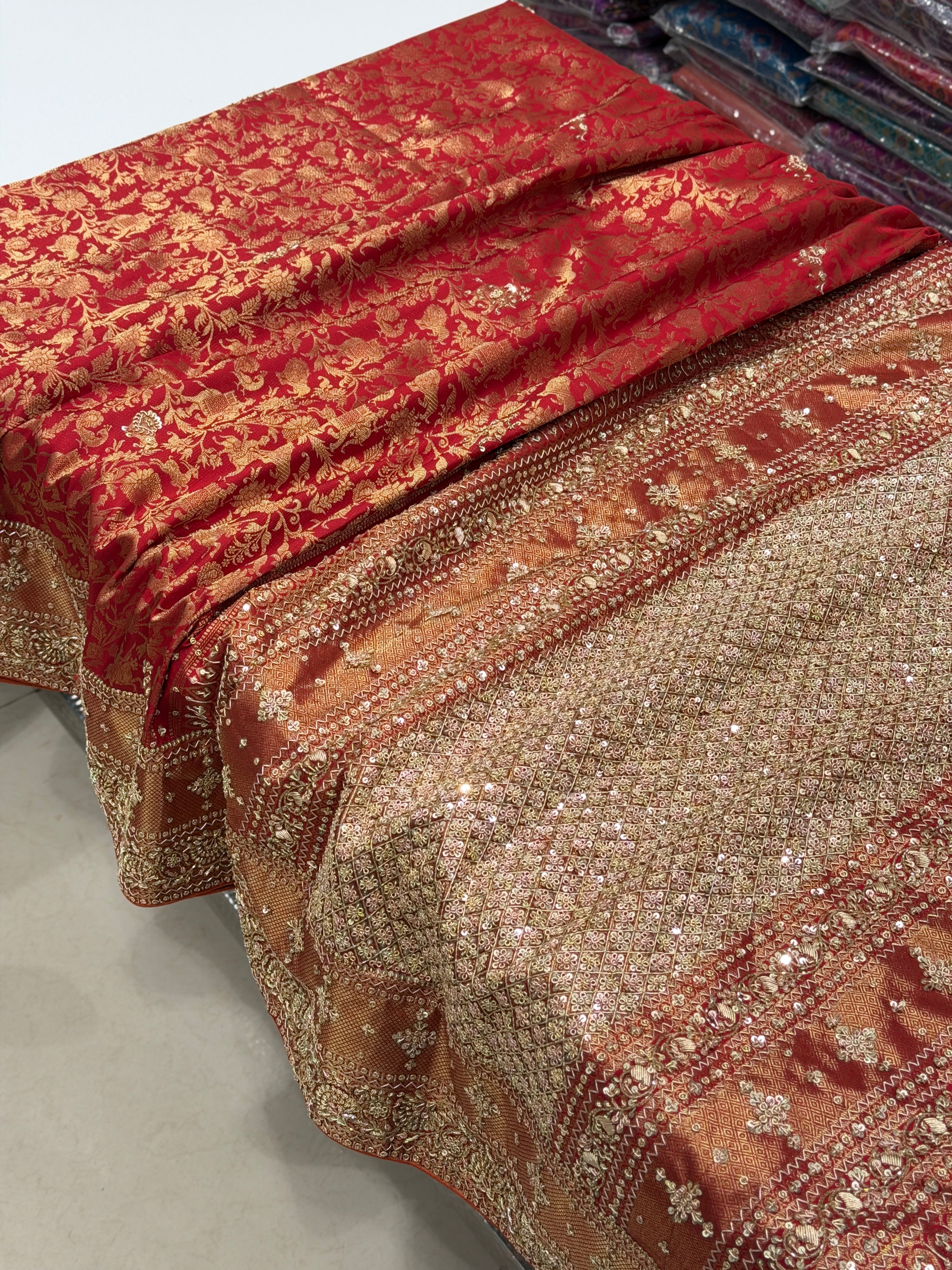 Maroonish Red Shikara Kanjivaram Hand Embroidery Zardosi Saree