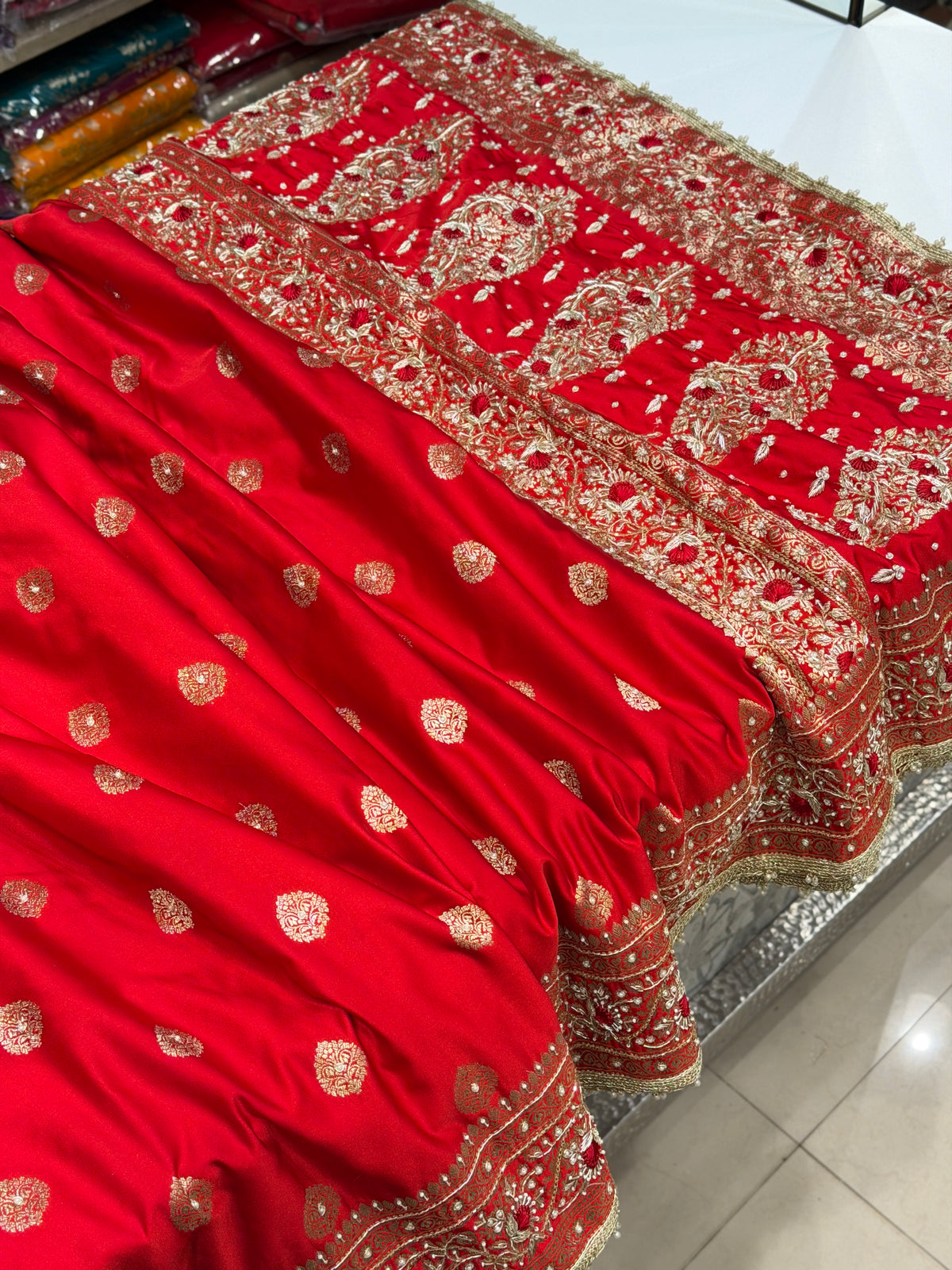 Red Banarasi Silk Butti Resham Hand Embroidery Saree