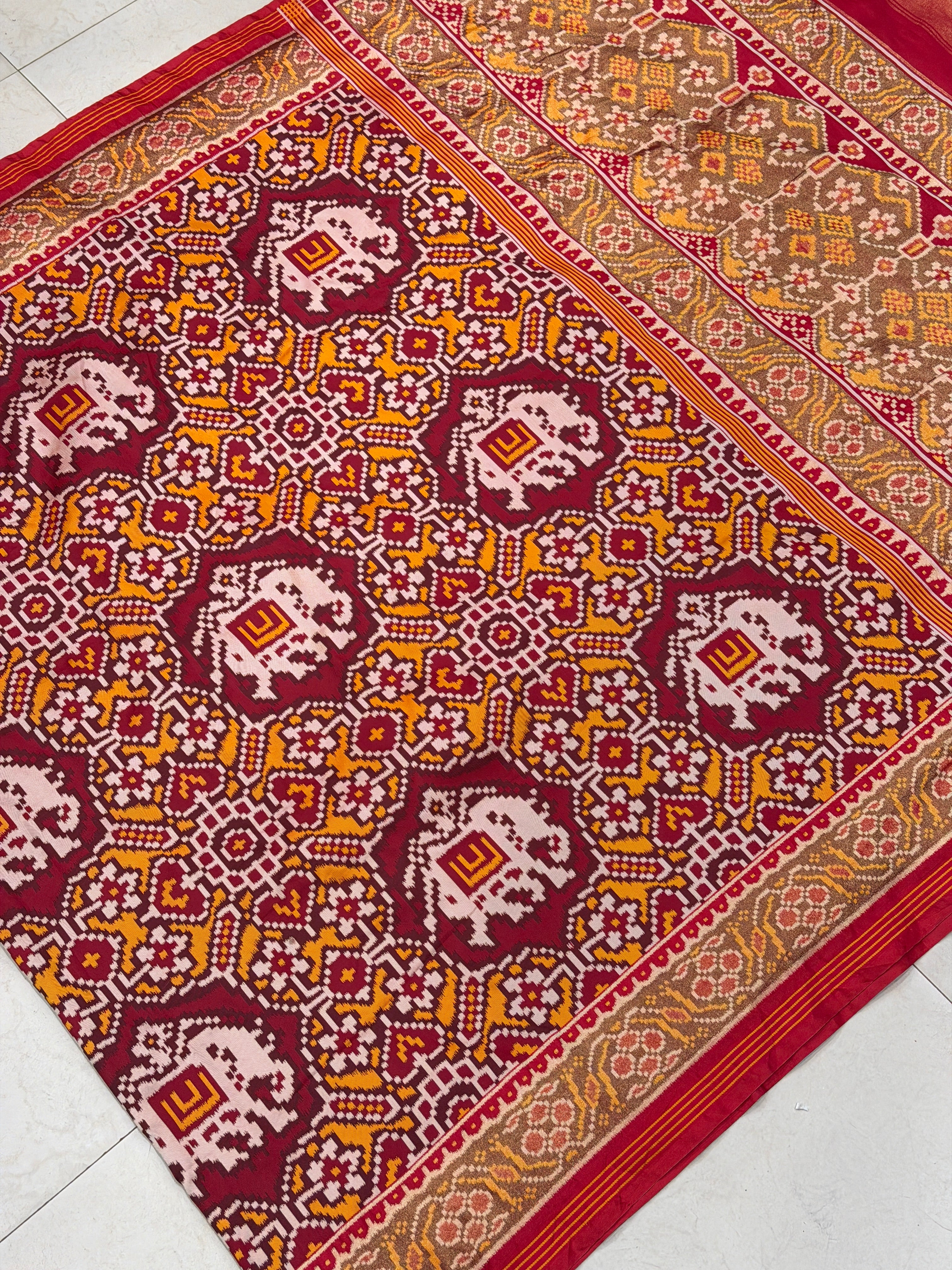 Maroon Mustard Semi Silk Weaved Patan Patola Saree