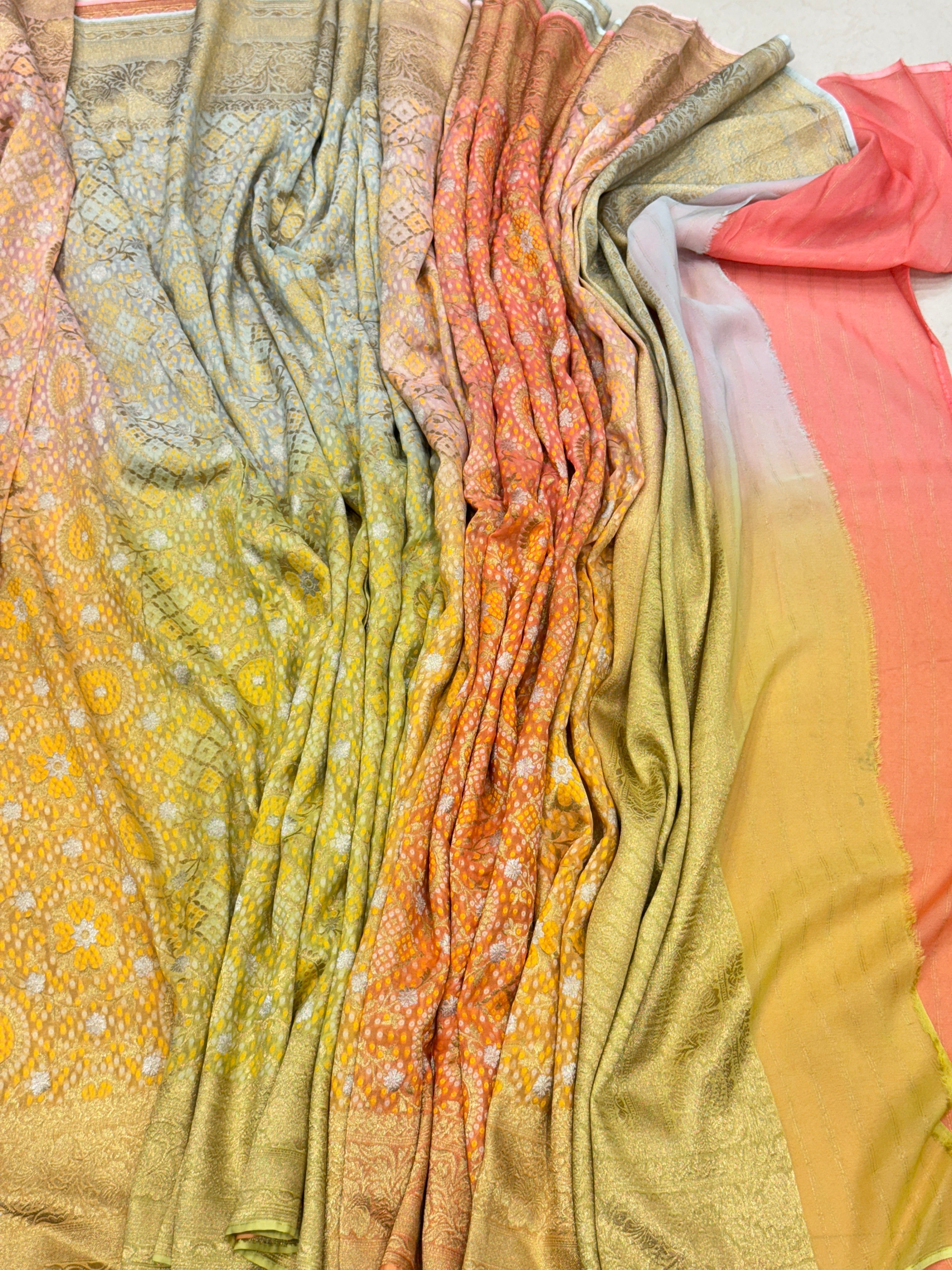 Six Shade Woven Bandhej Georgette Banarasi Saree