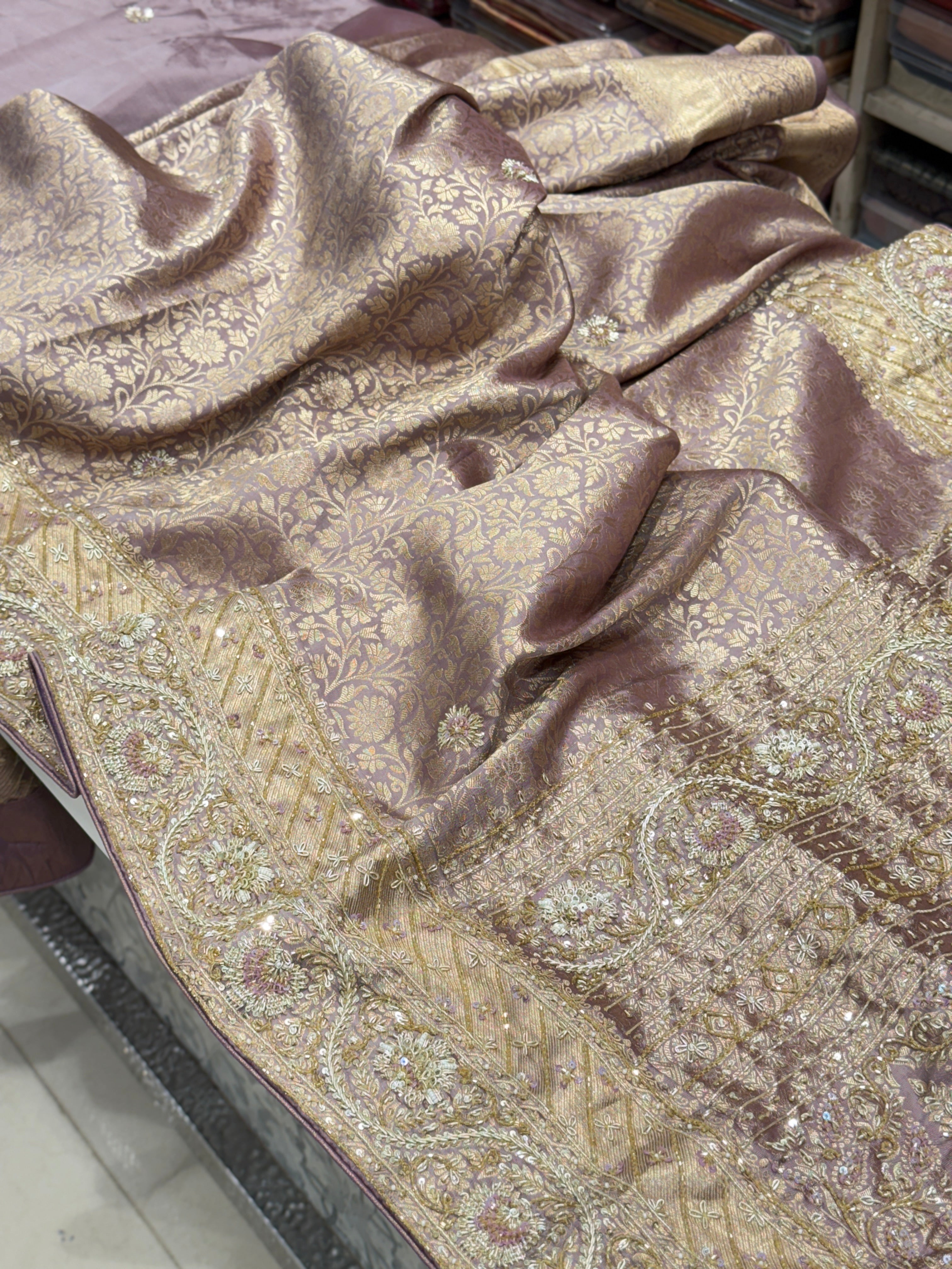 Lilac Kanjivaram Silk Zardosi Resham Hand Embroidery Saree
