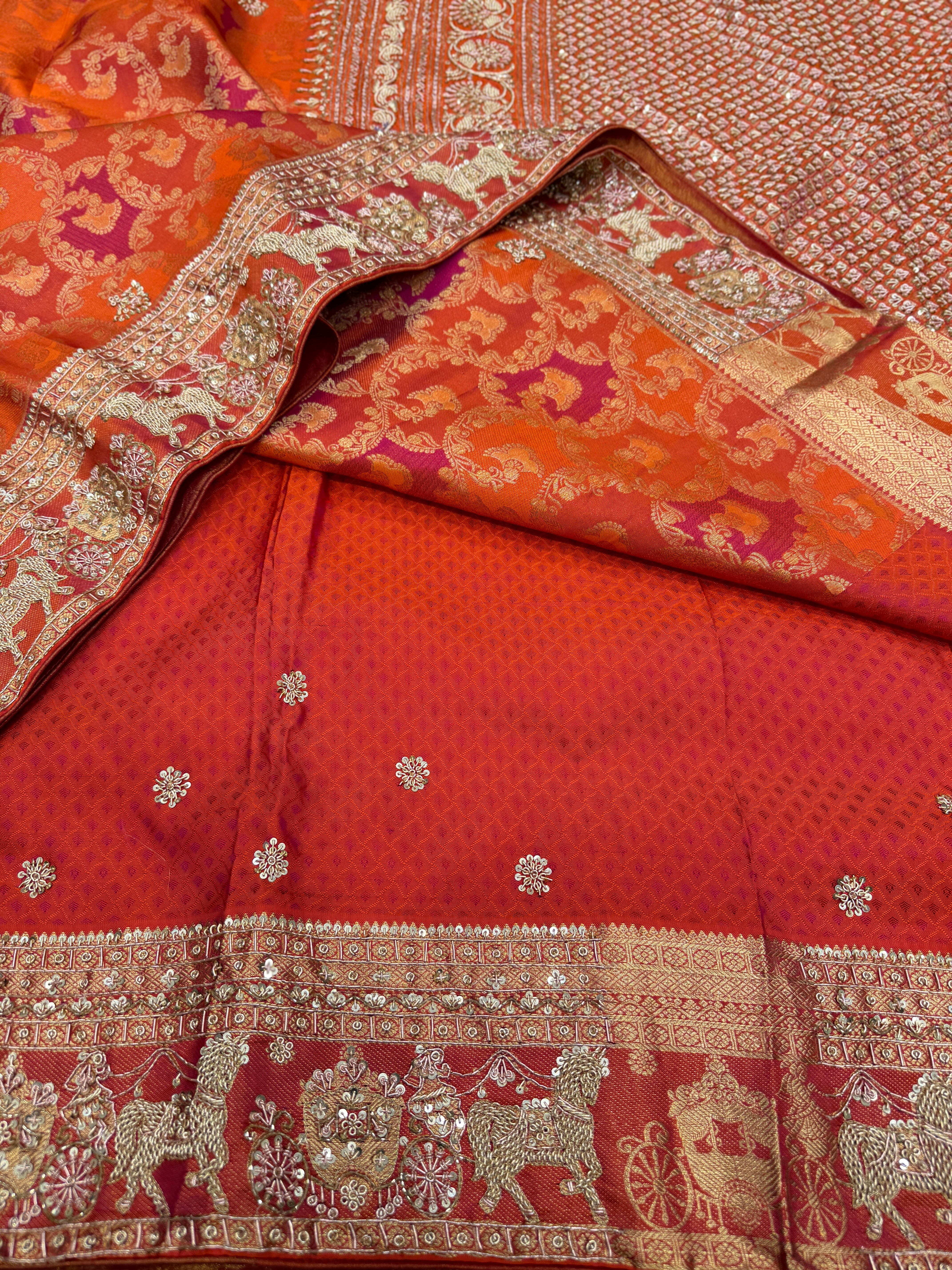 Orange Kanjivaram Doli Edit Zardosi Hand Embroidery Saree