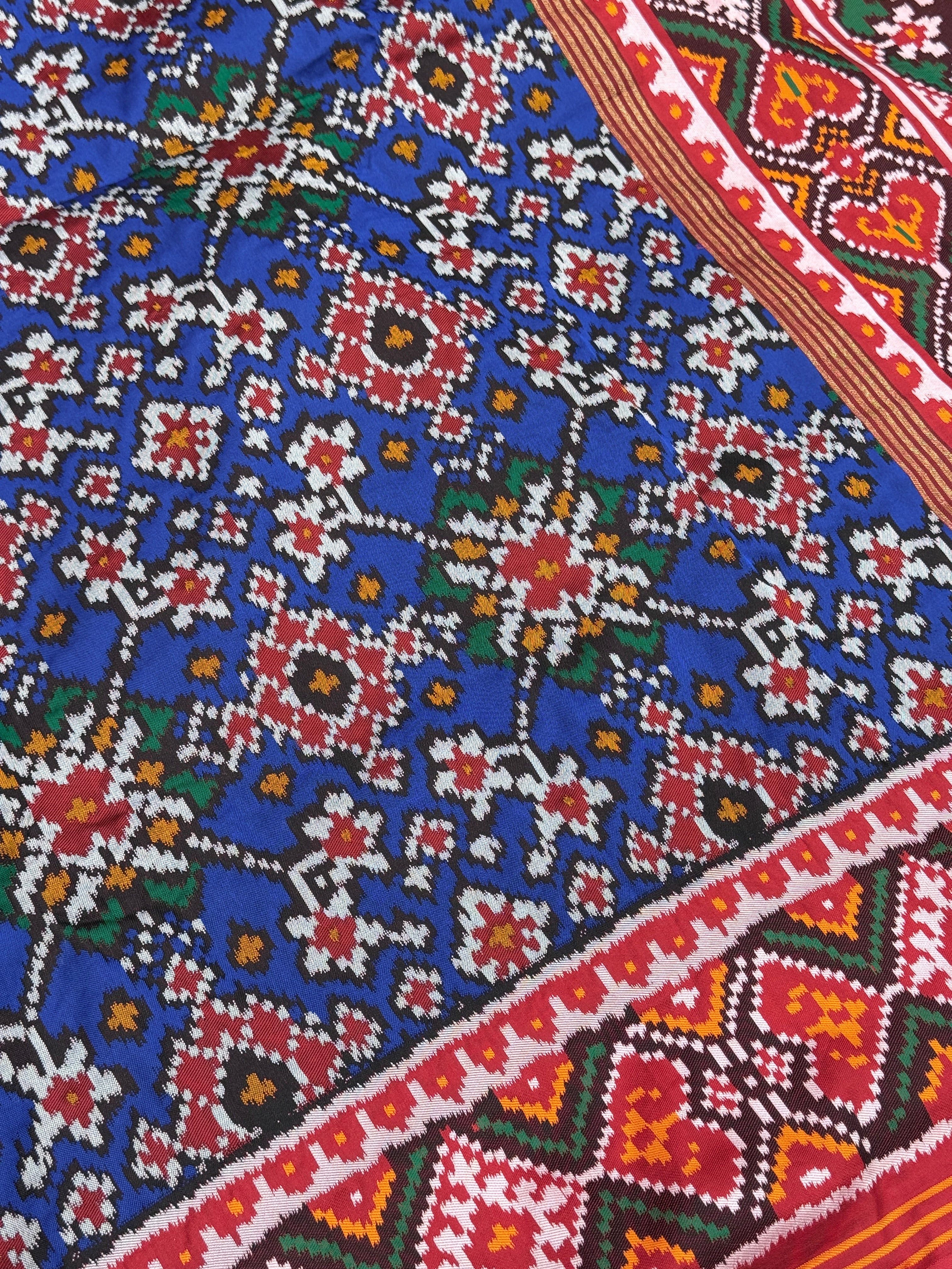 Red Blue Manekchowk Semi Silk Weaved Patan Patola Saree