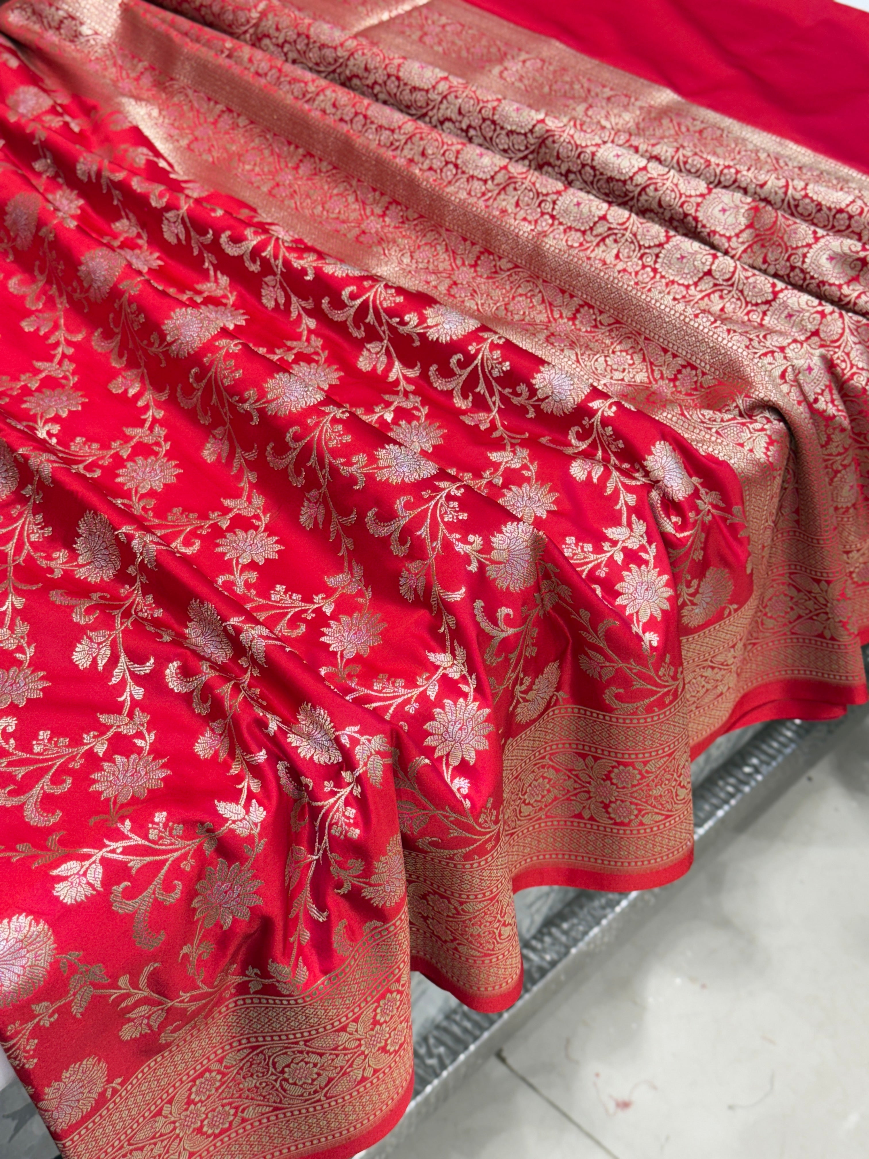 Red Banarasi Silk Small Jaal Saree