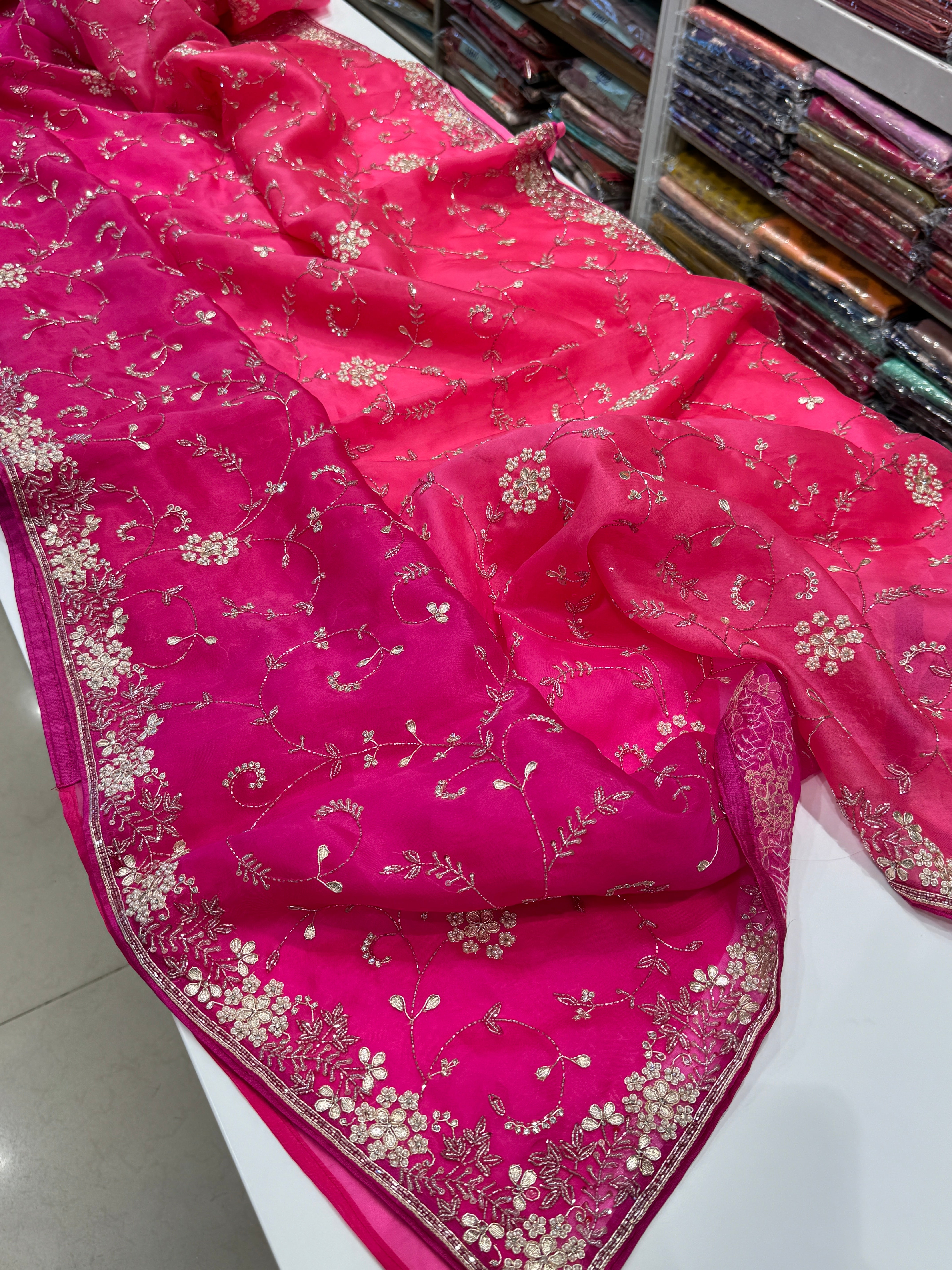 Shaded Organza Zardosi Sequin Jaal Saree