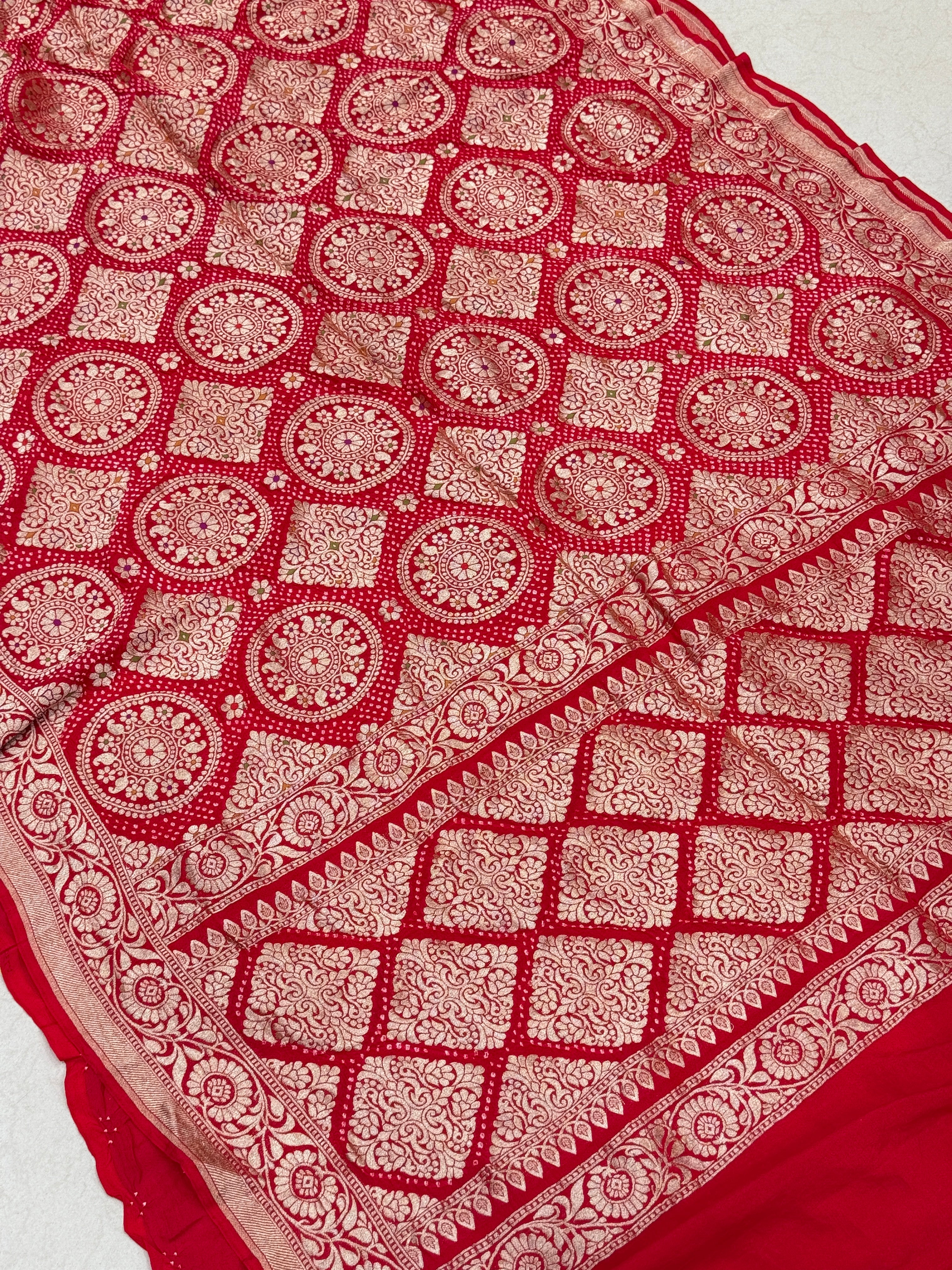 Red Rai Bandhej Georgette Bandhini Saree