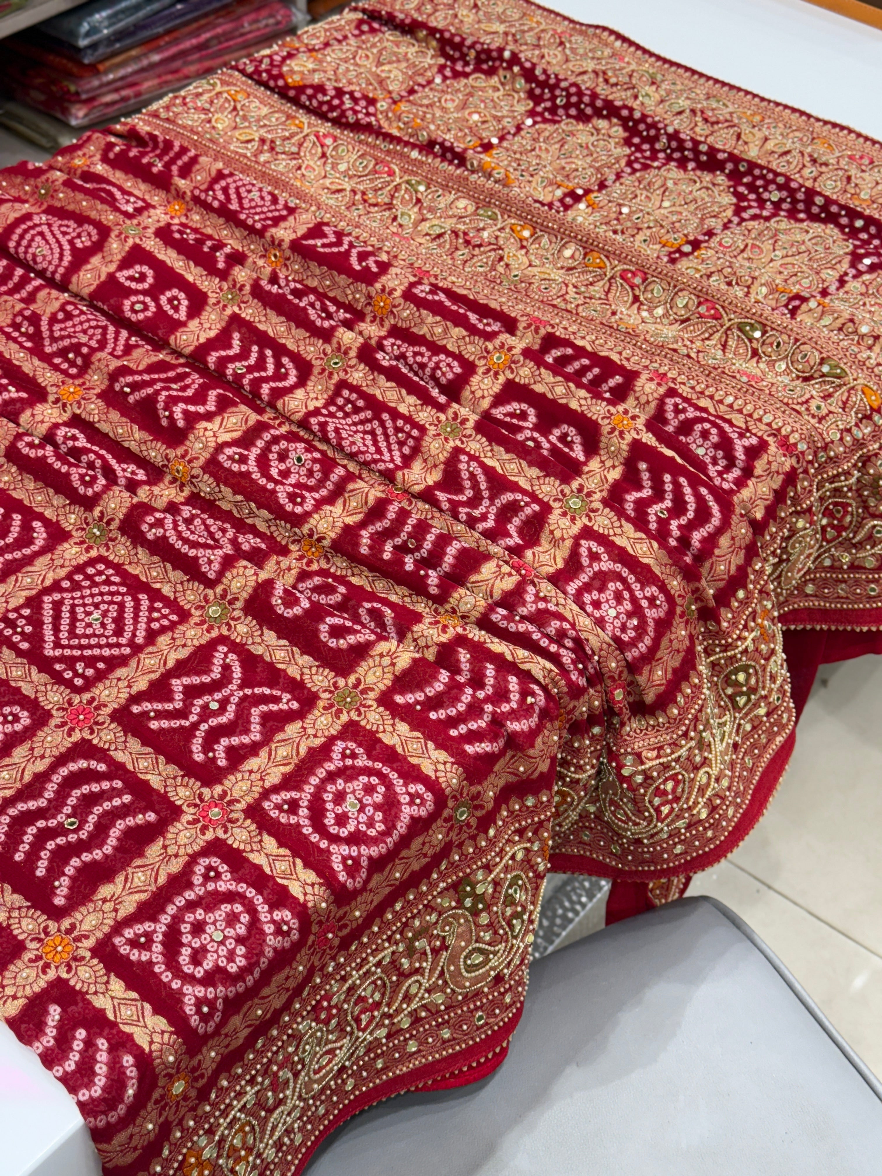 Red Gharchola Moti Hand Embroidery Saree
