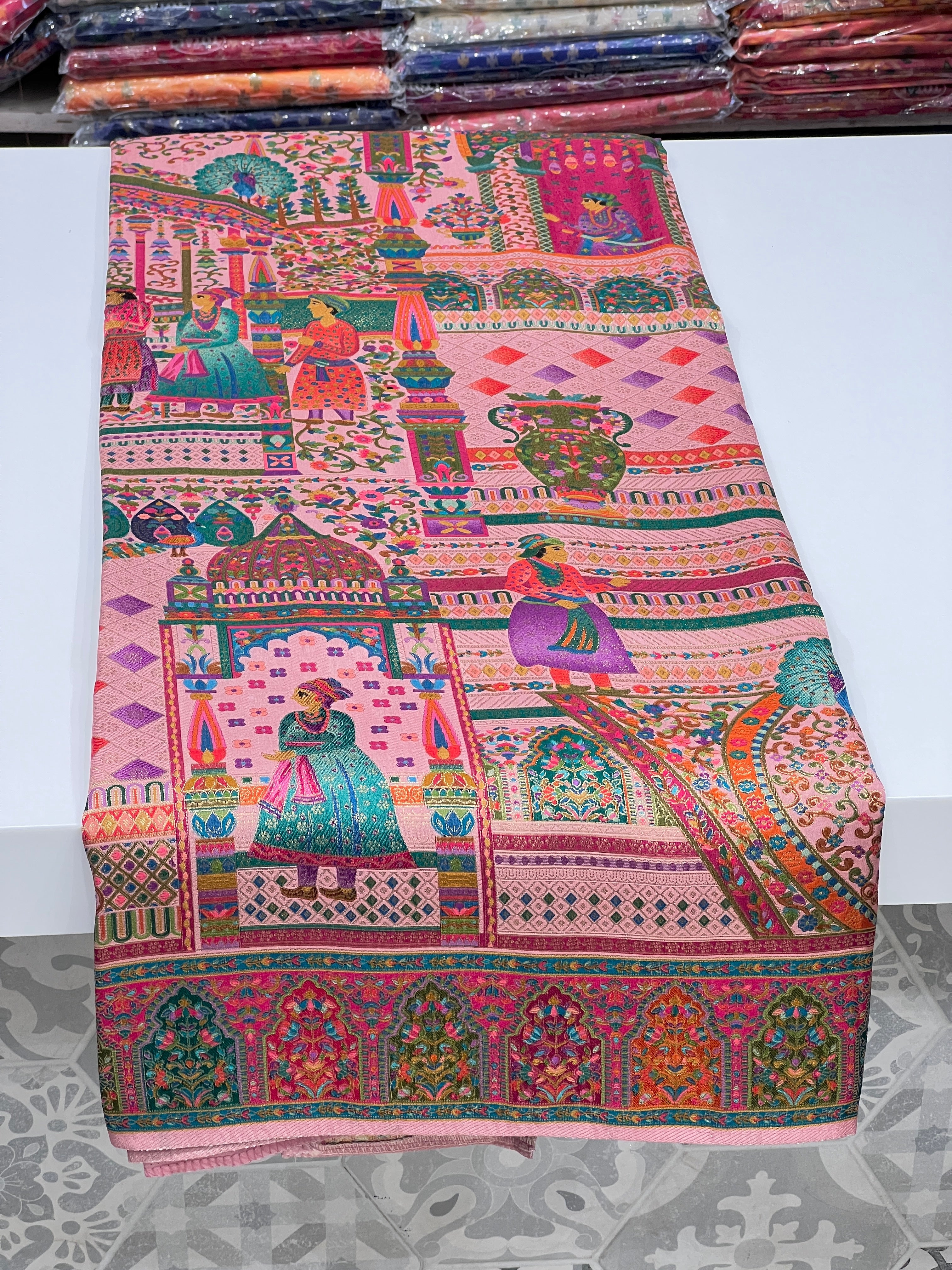 Baby Pink Pashmina Style Darbar Silk Saree