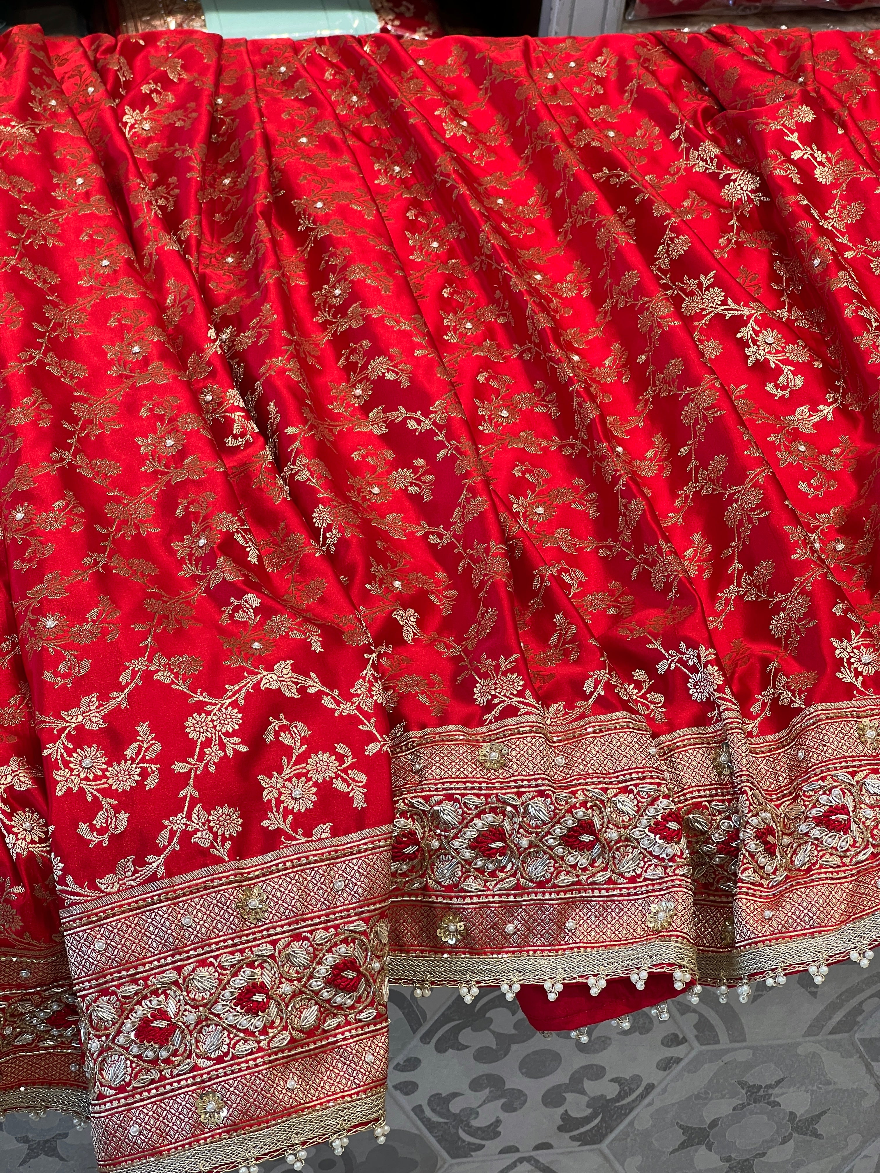 Red Banarasi Silk Resham Embroidery Saree