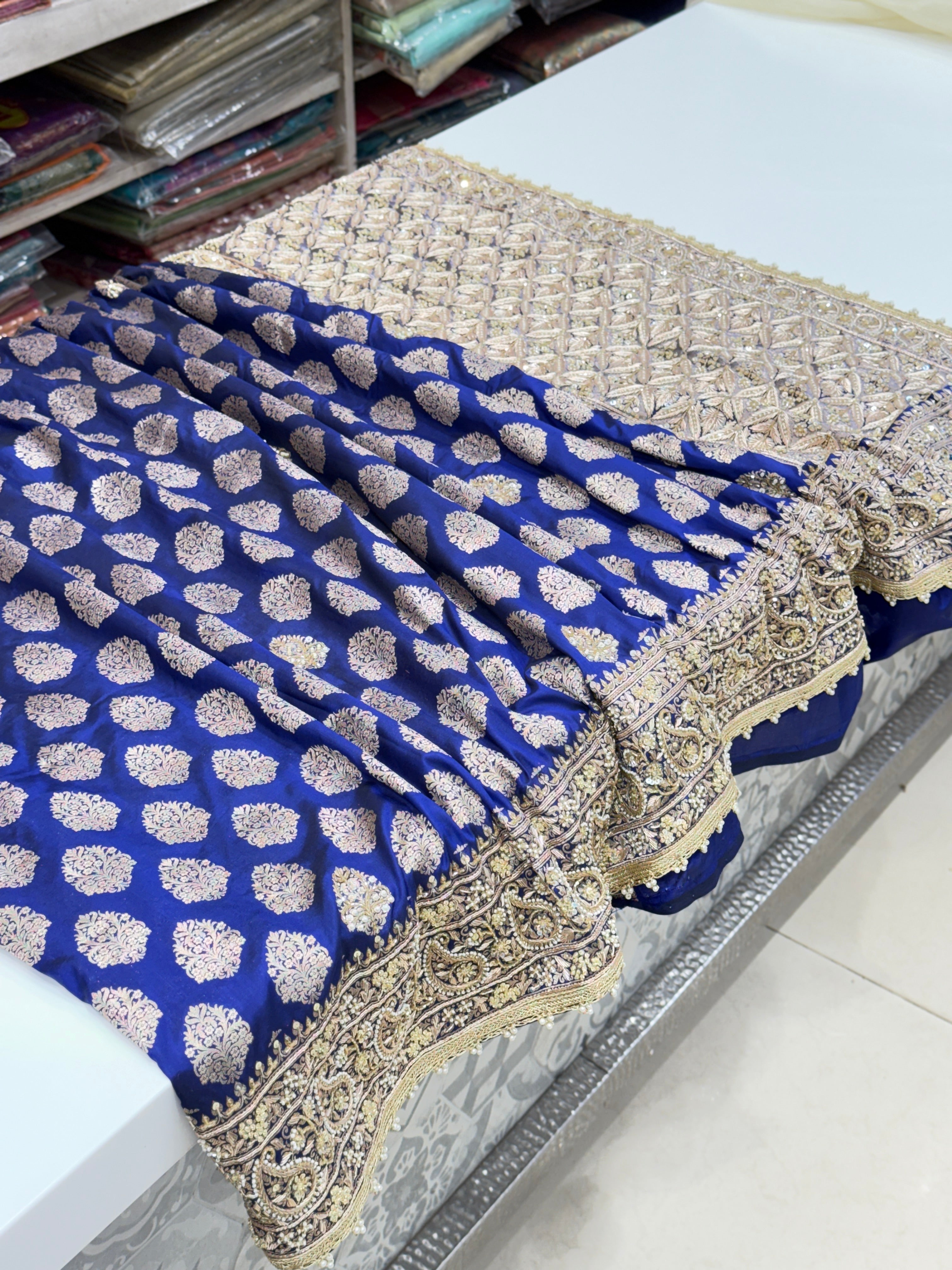Blue Katan Zardosi Banarasi Saree