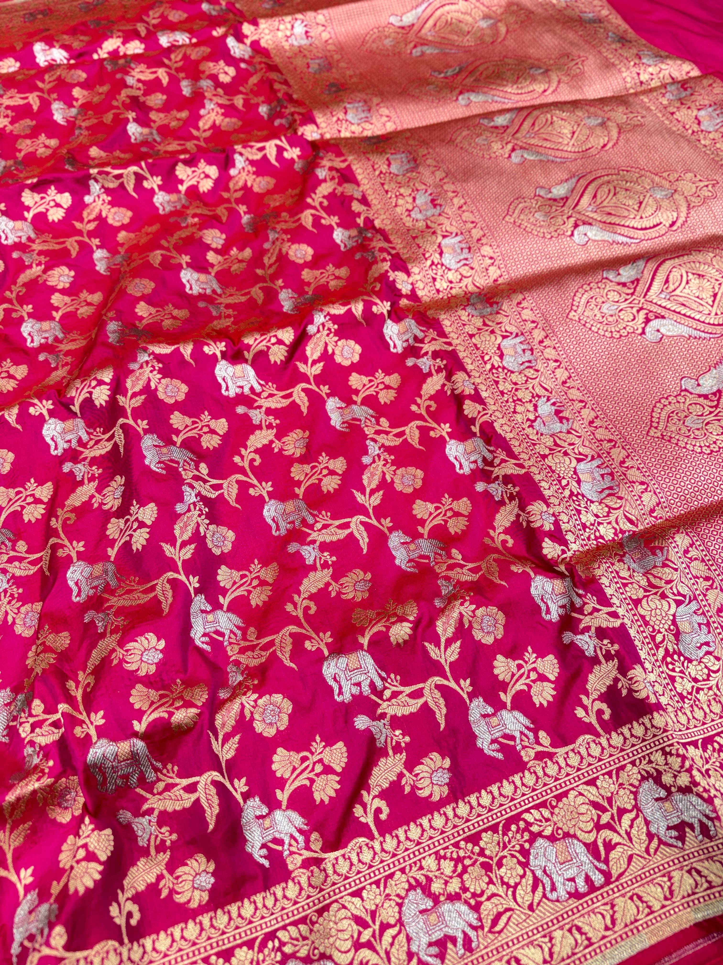 Rani Pink Shikara Banarasi Handloom Katan Silk Saree