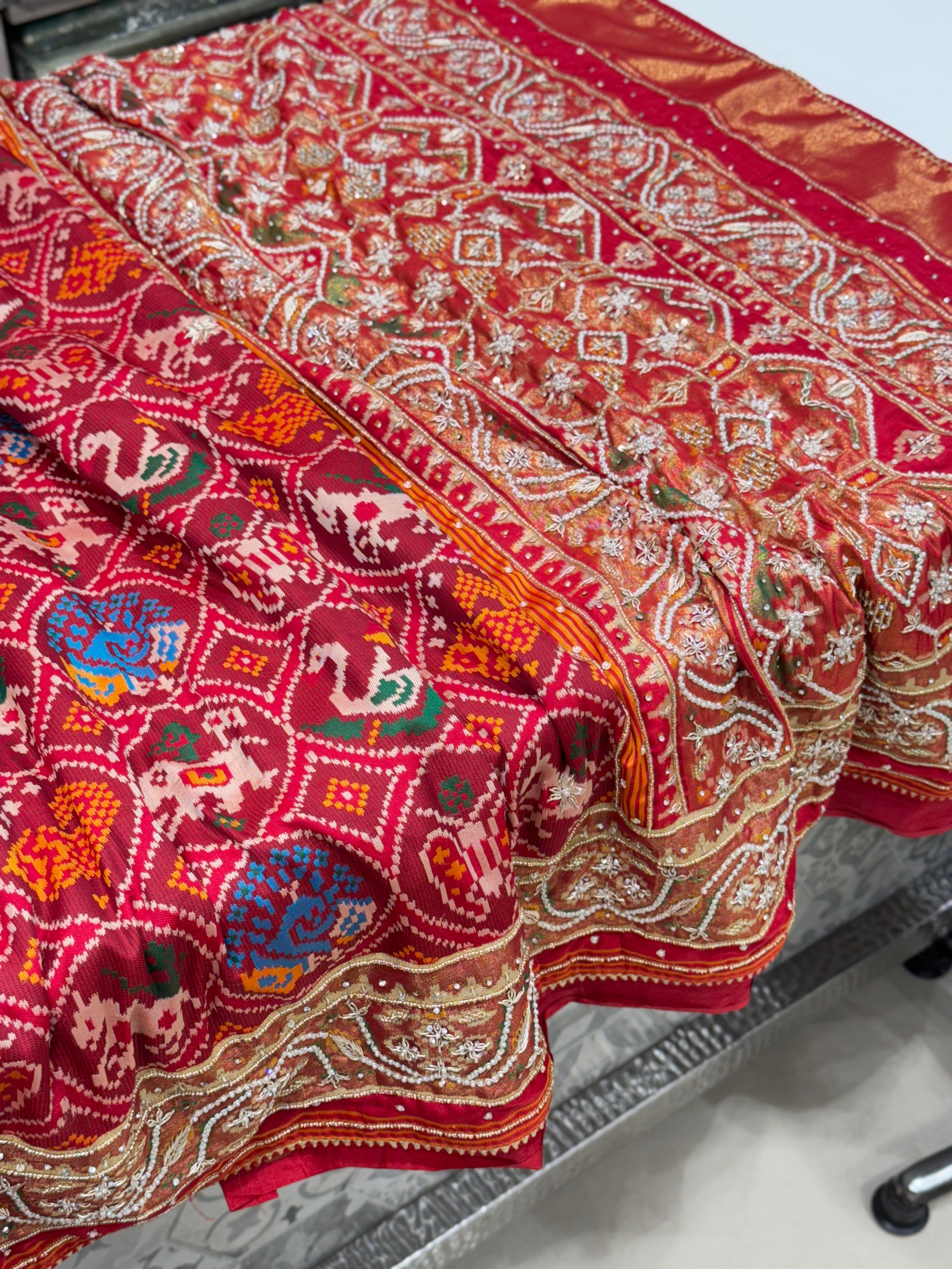 Maroon Patola Figures Zardosi Embroidery Saree