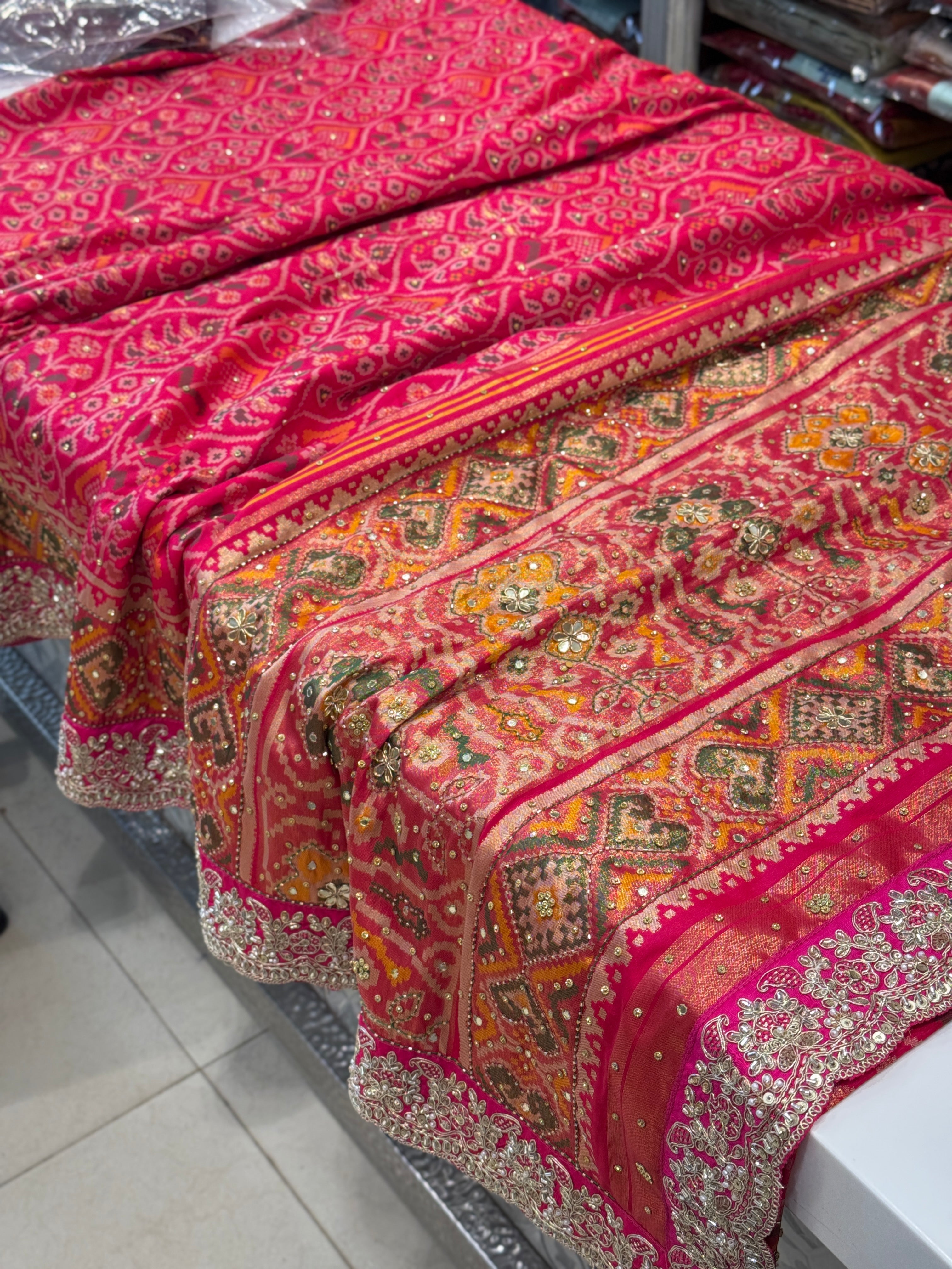 Rani Pink Patola Embroidery Saree Maharani Edit