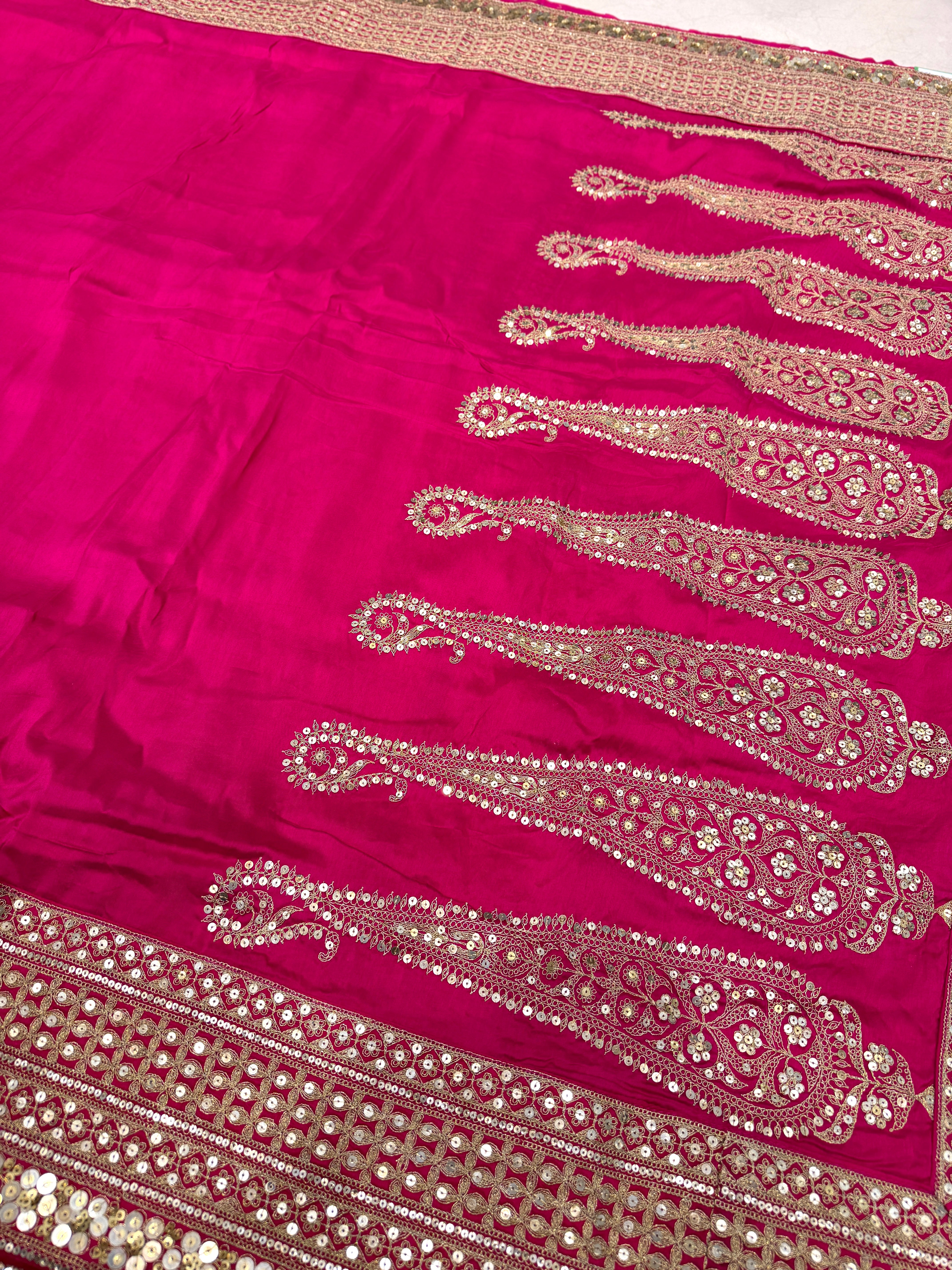 Rani Sabyasachi Inspired Marodi Embroidery Pure Silk Saree Keri Pallu Saree