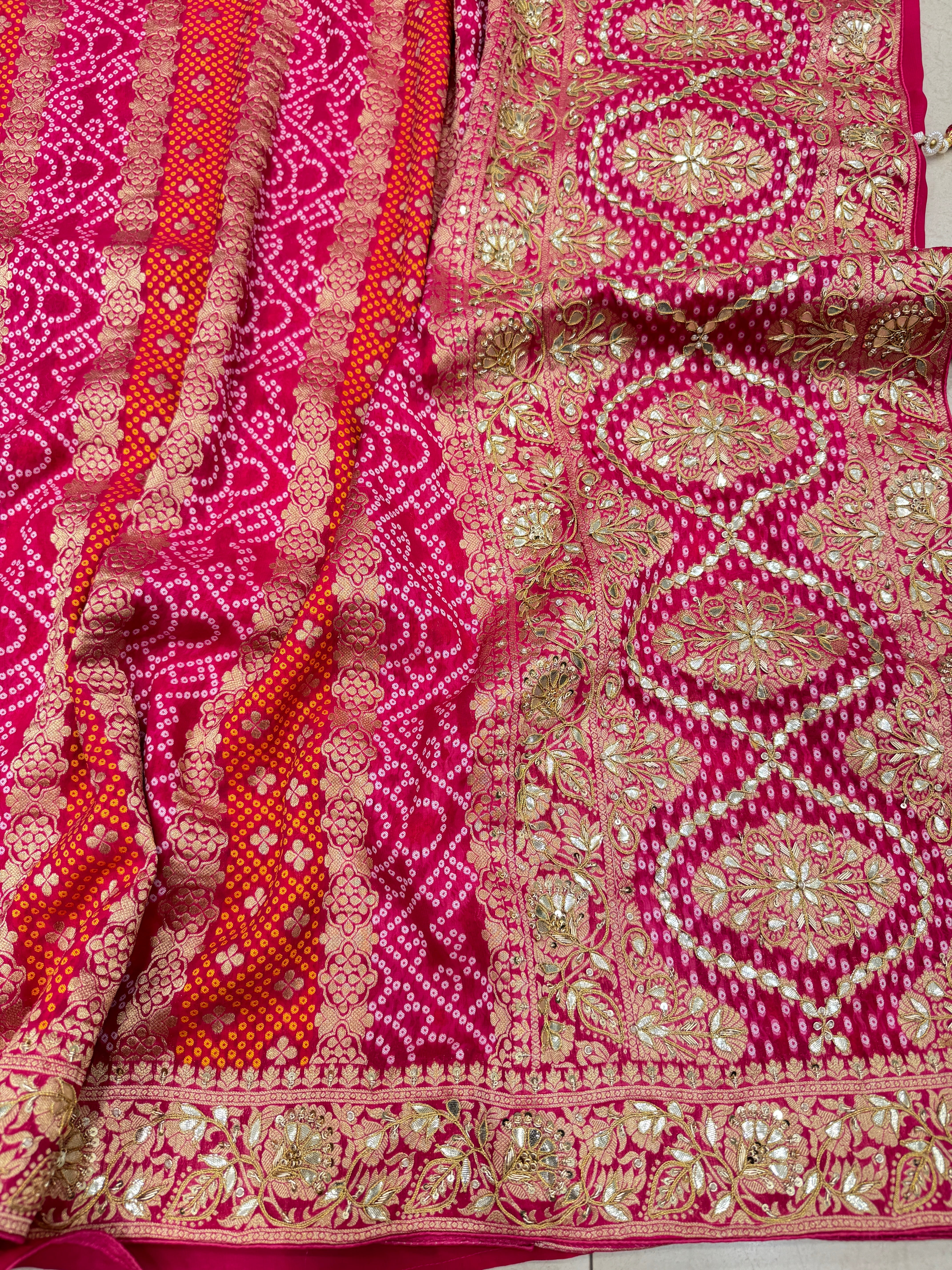 Rani Gotapatti Woven Bandhej Saree