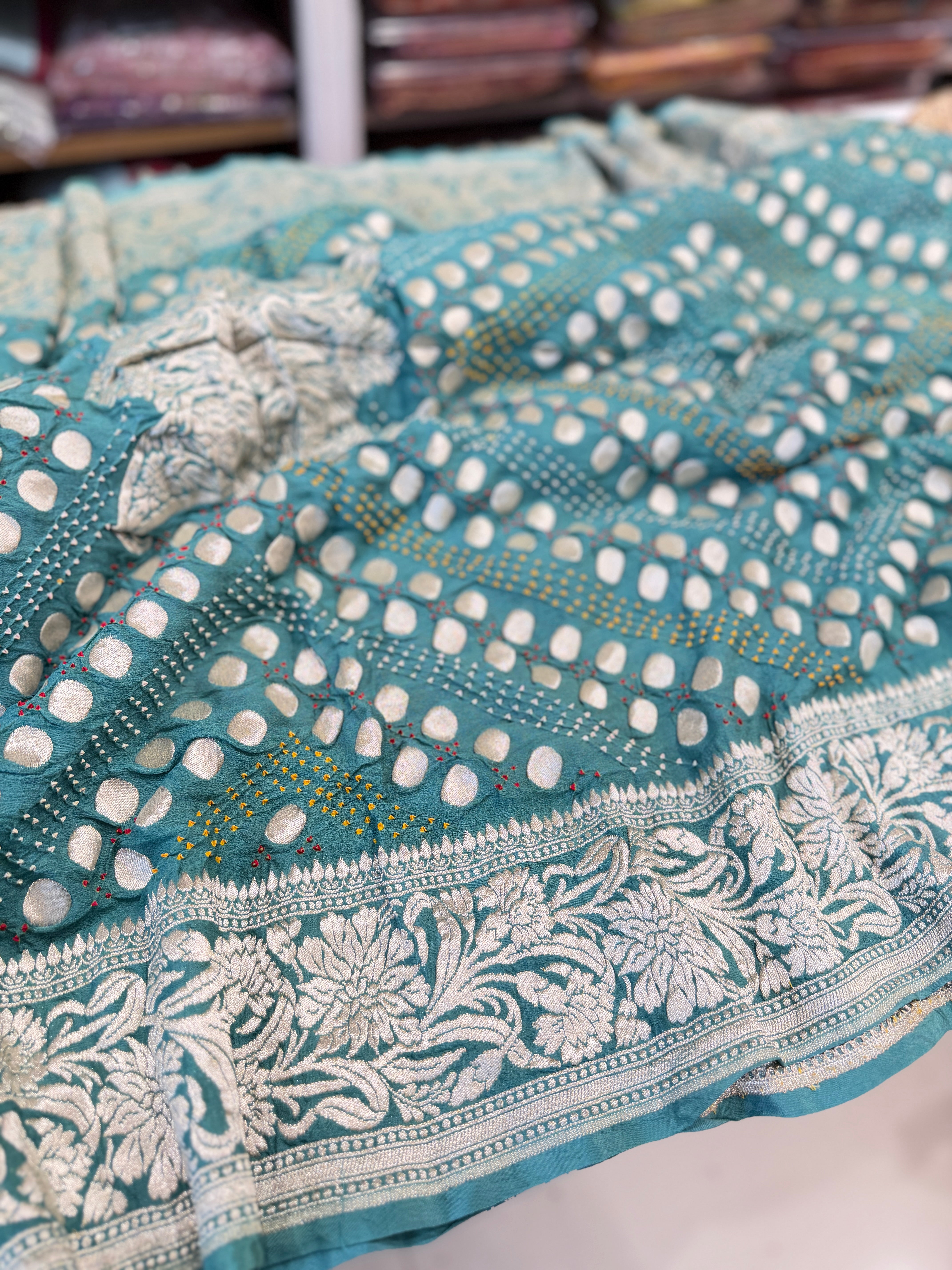 Sage Green Kadwa Weave Bandhej Saree