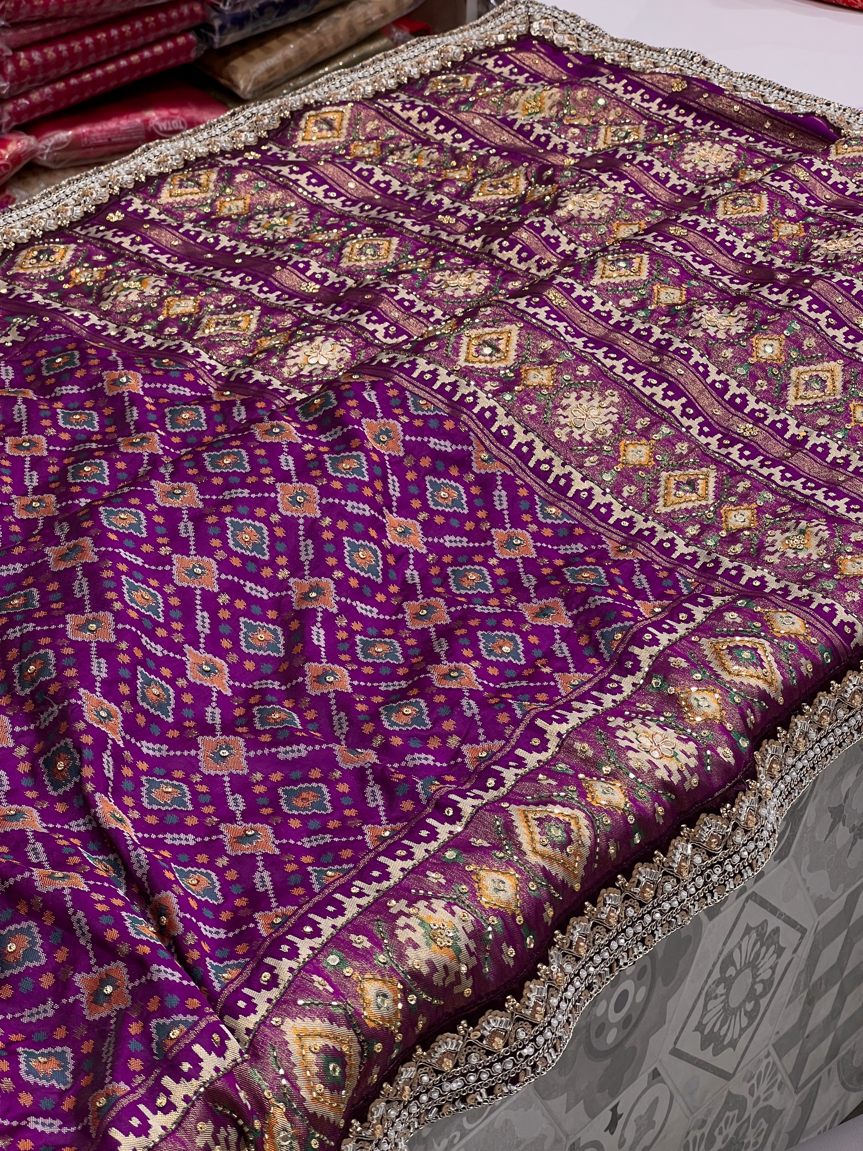 Violet Patola Hand Embroidery Maharani Edit Saree