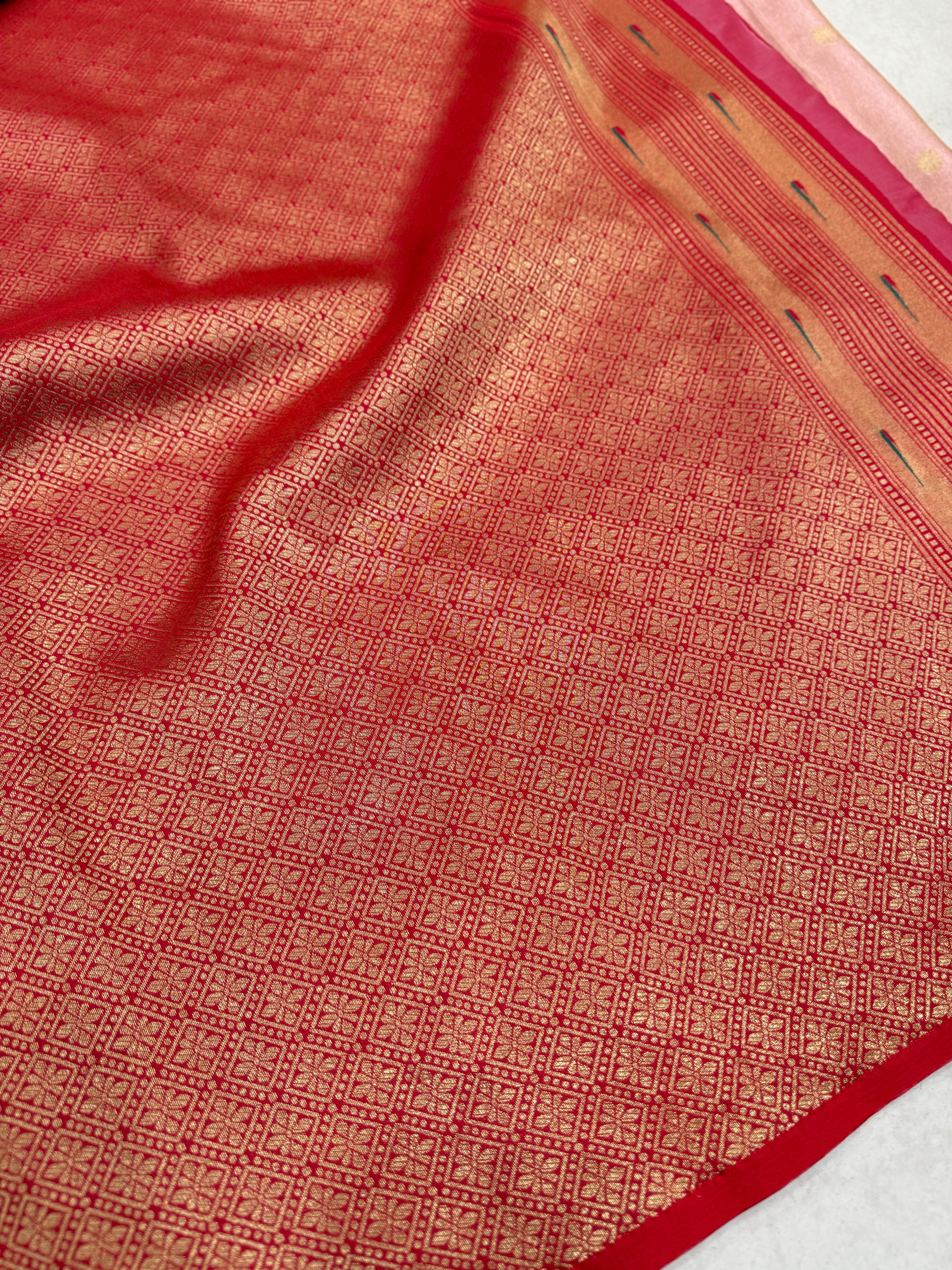 Pink Tissue Paithani Peacock Parrot Border Saree