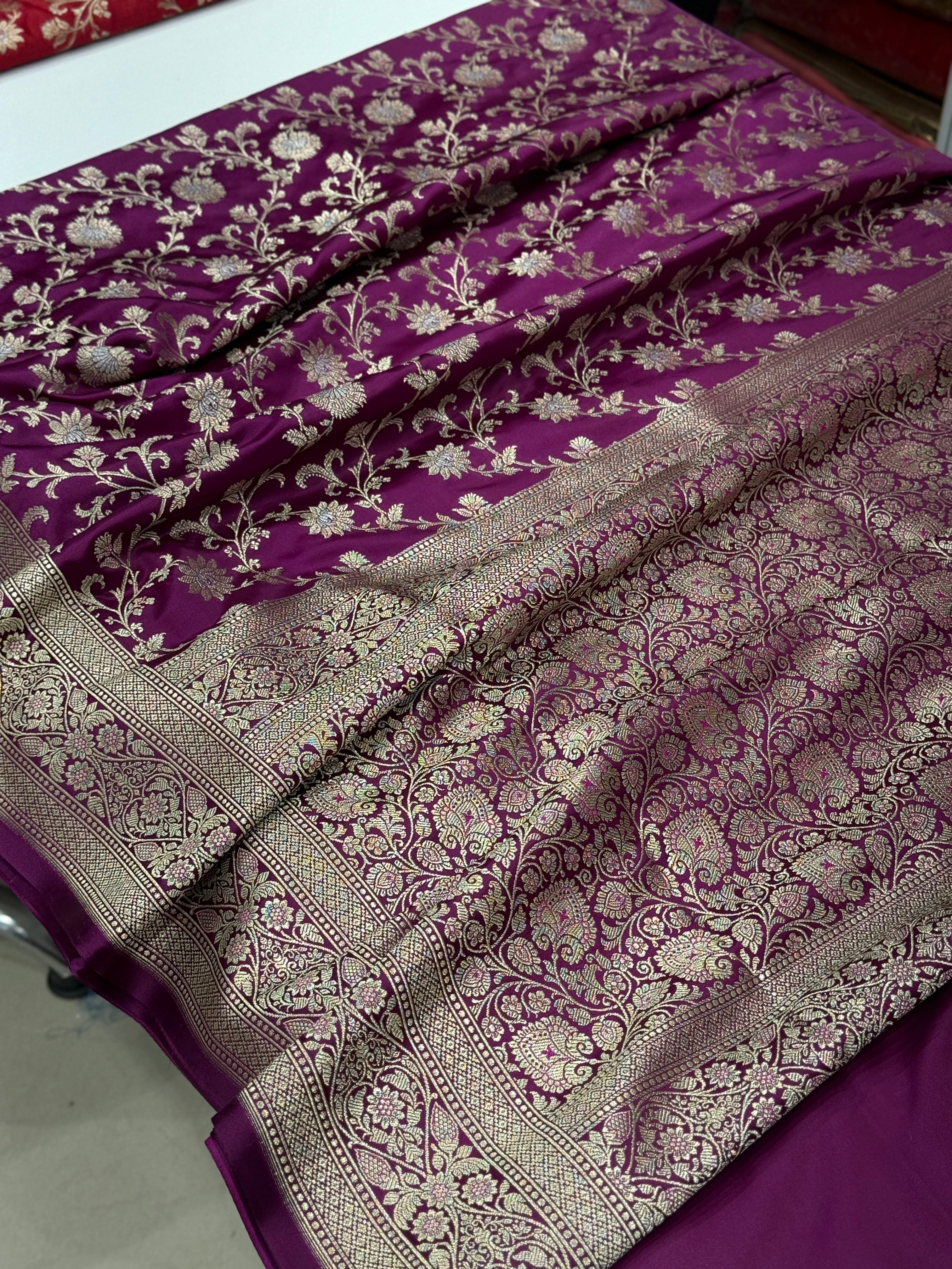 Wine Banarasi Silk Small Jaal Saree