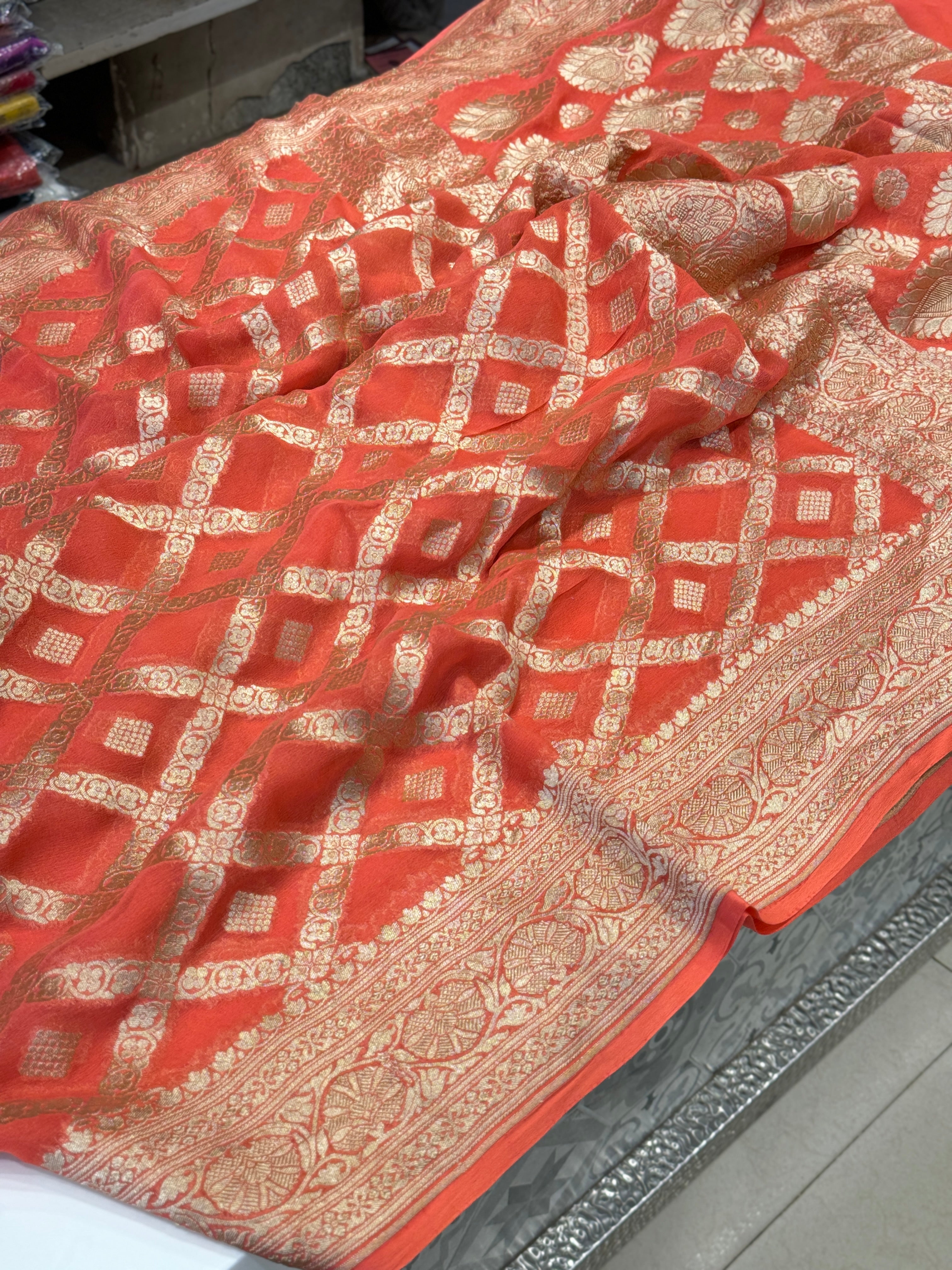 Dark Peach Handloom Georgette Saree