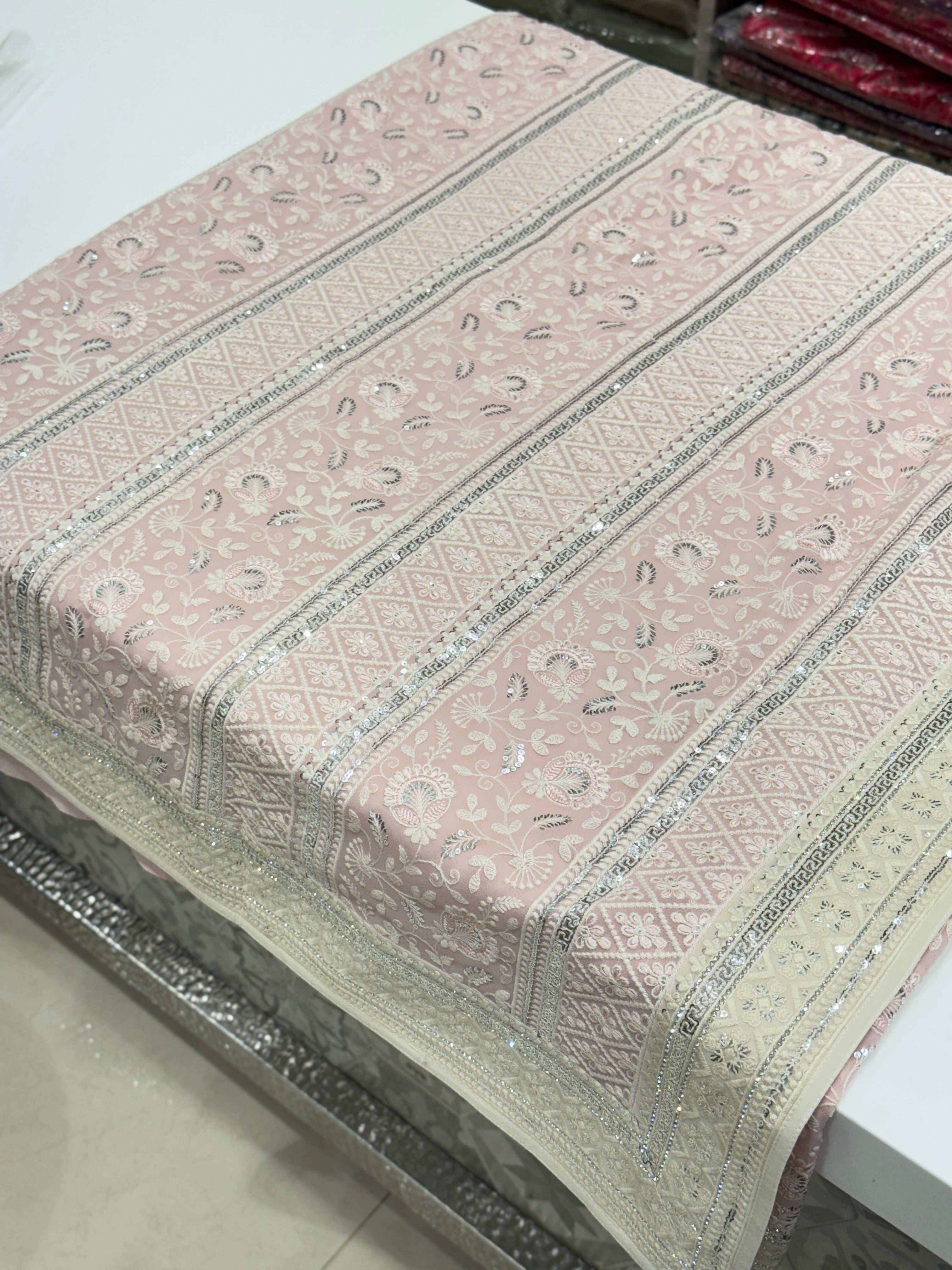 Pink Chikankari Saree Floral Design with Moti Embroidery