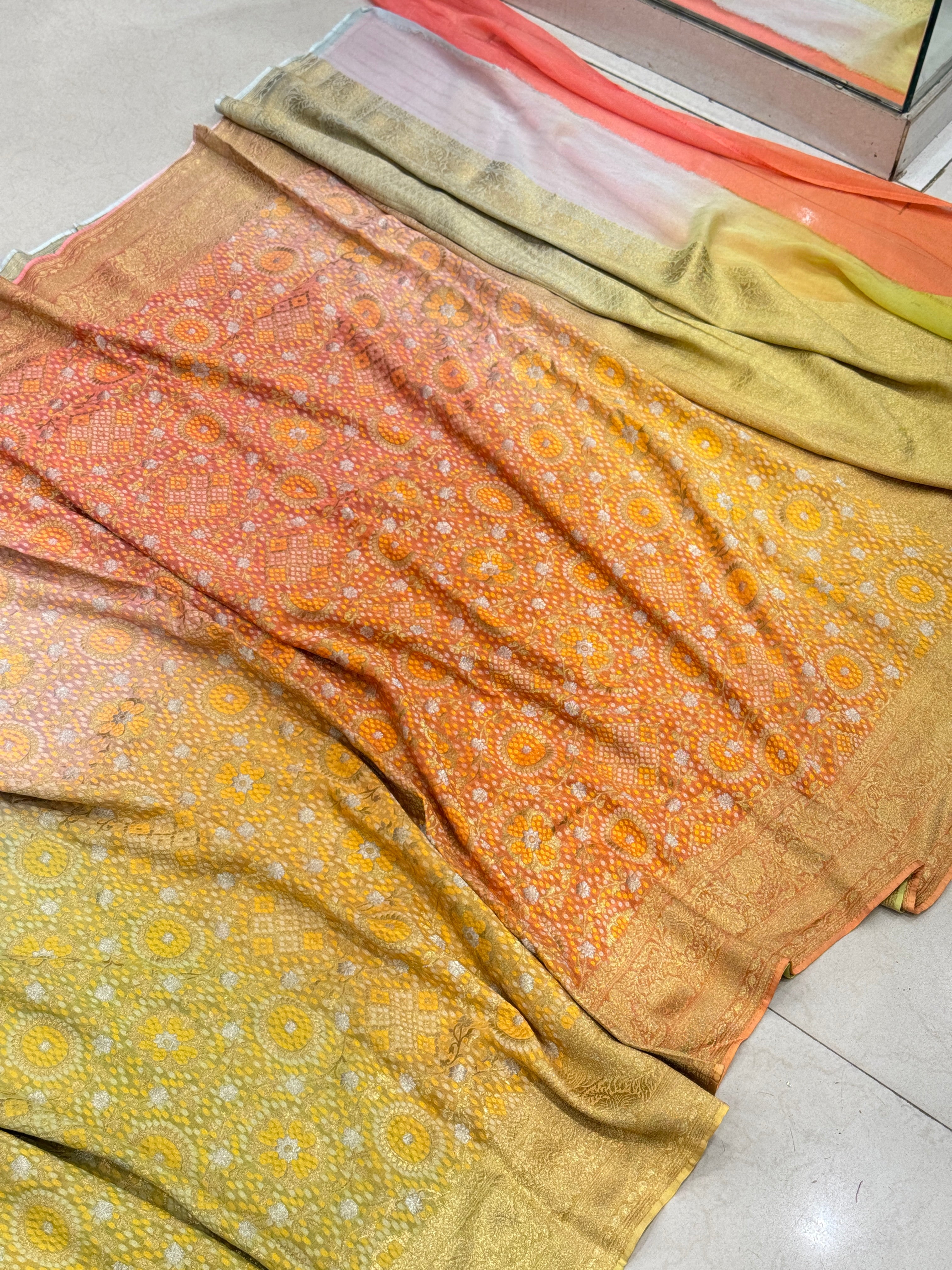 Six Shade Woven Bandhej Georgette Banarasi Saree