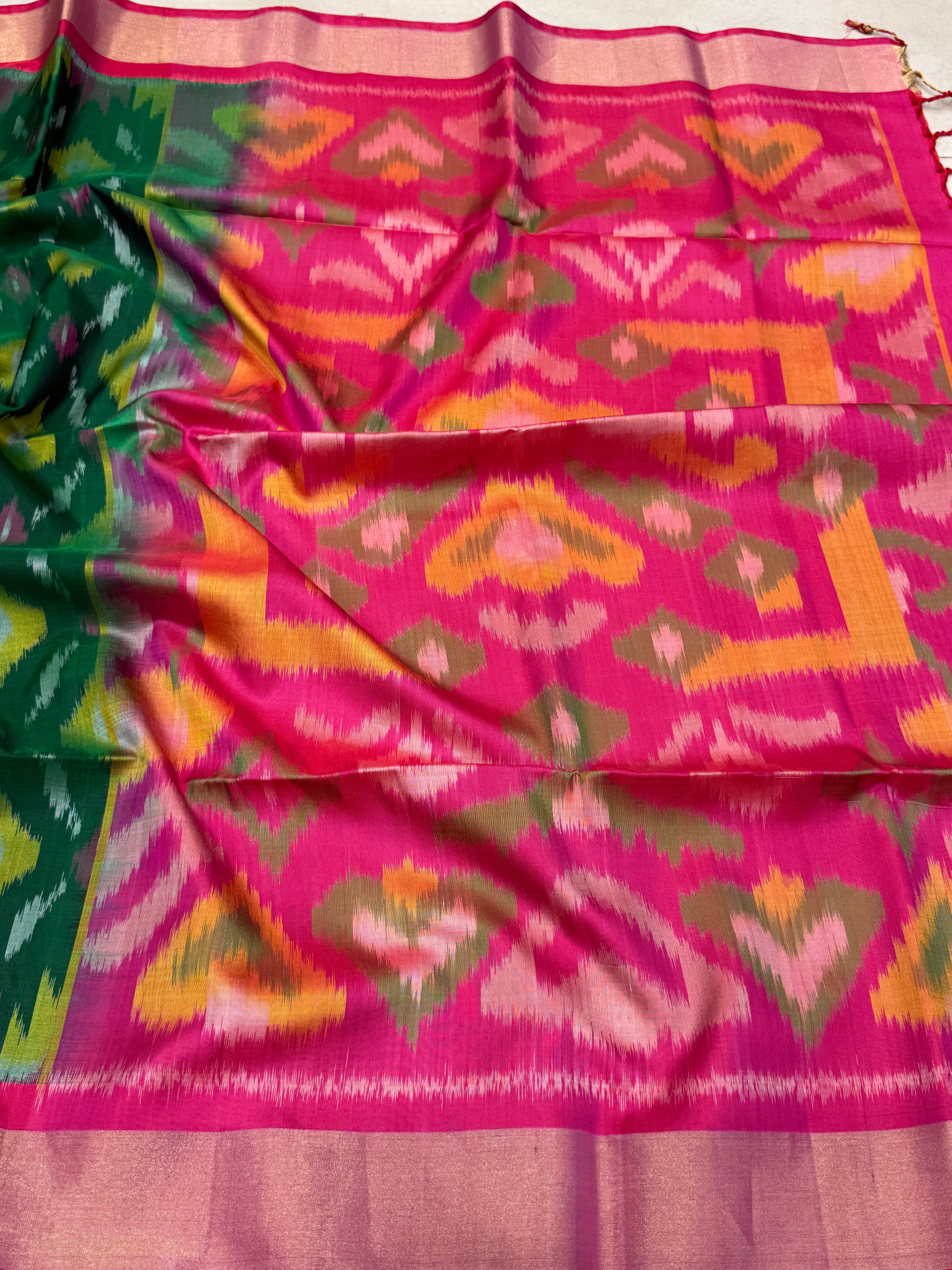 Bottle Green Rani Pochampally Ikat Patola Saree