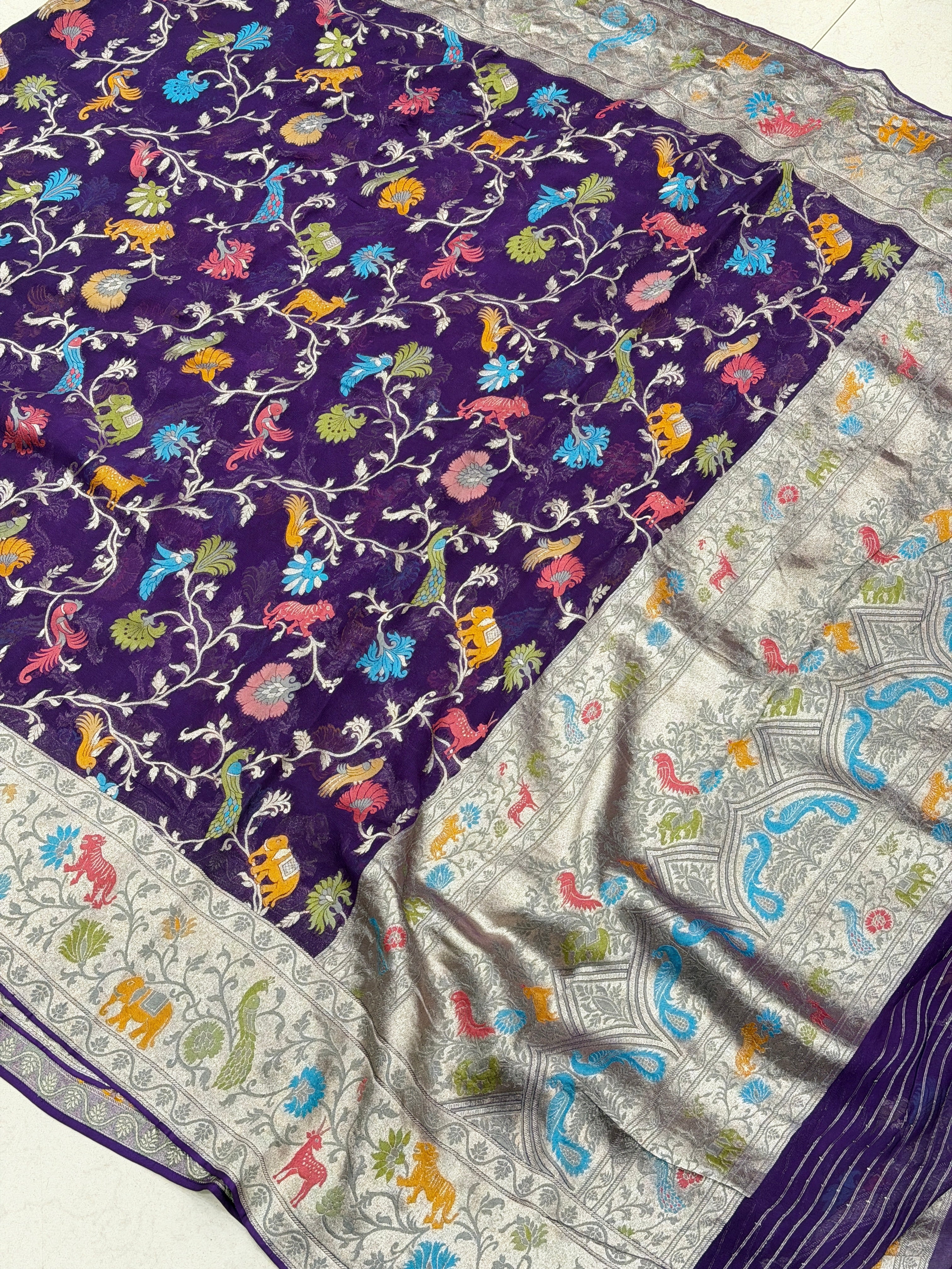 Violet Shikara Banarasi Khaddi Georgette Saree