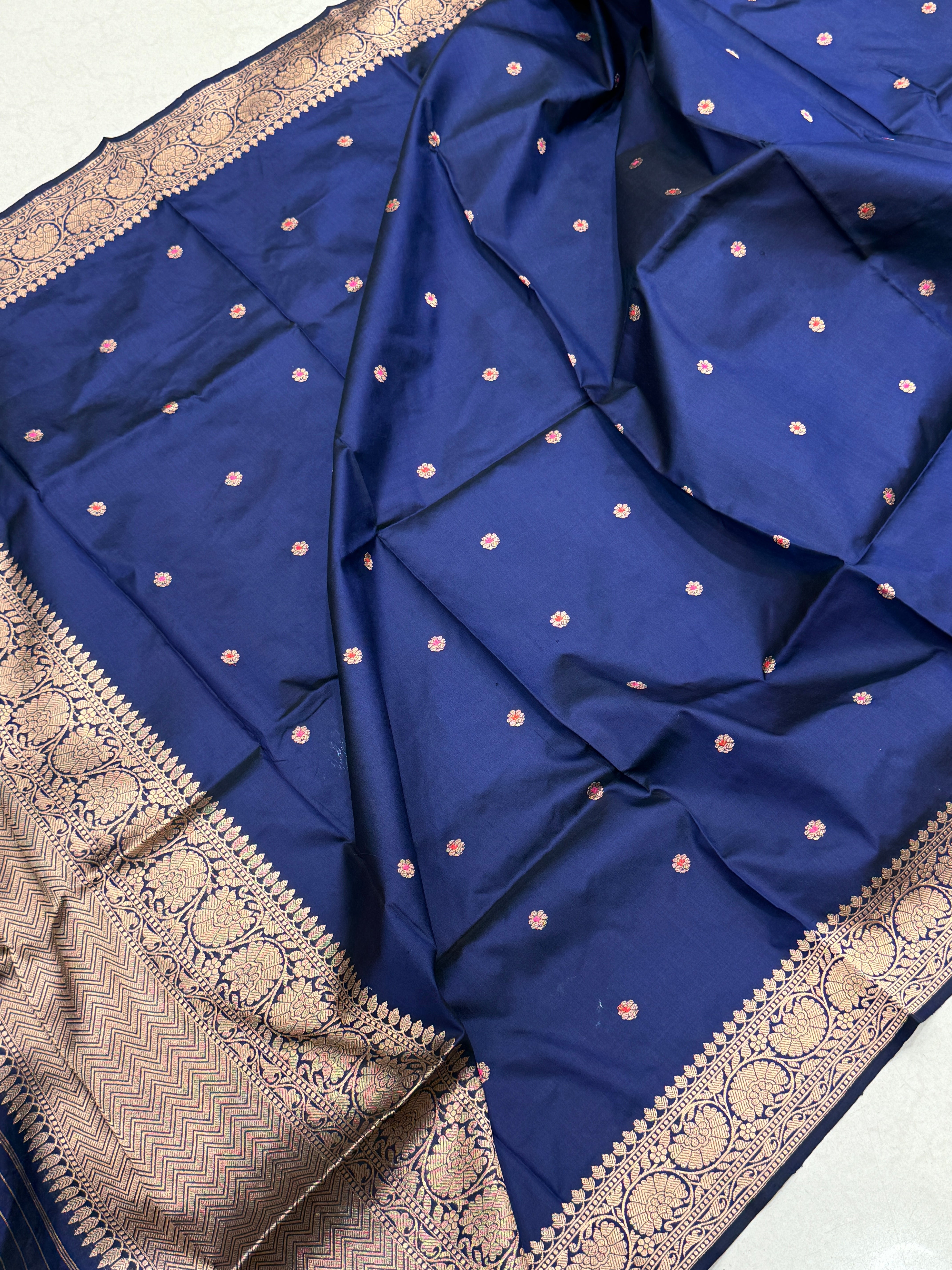 Blue Handloom Banarasi Dupatta Meena Buttis