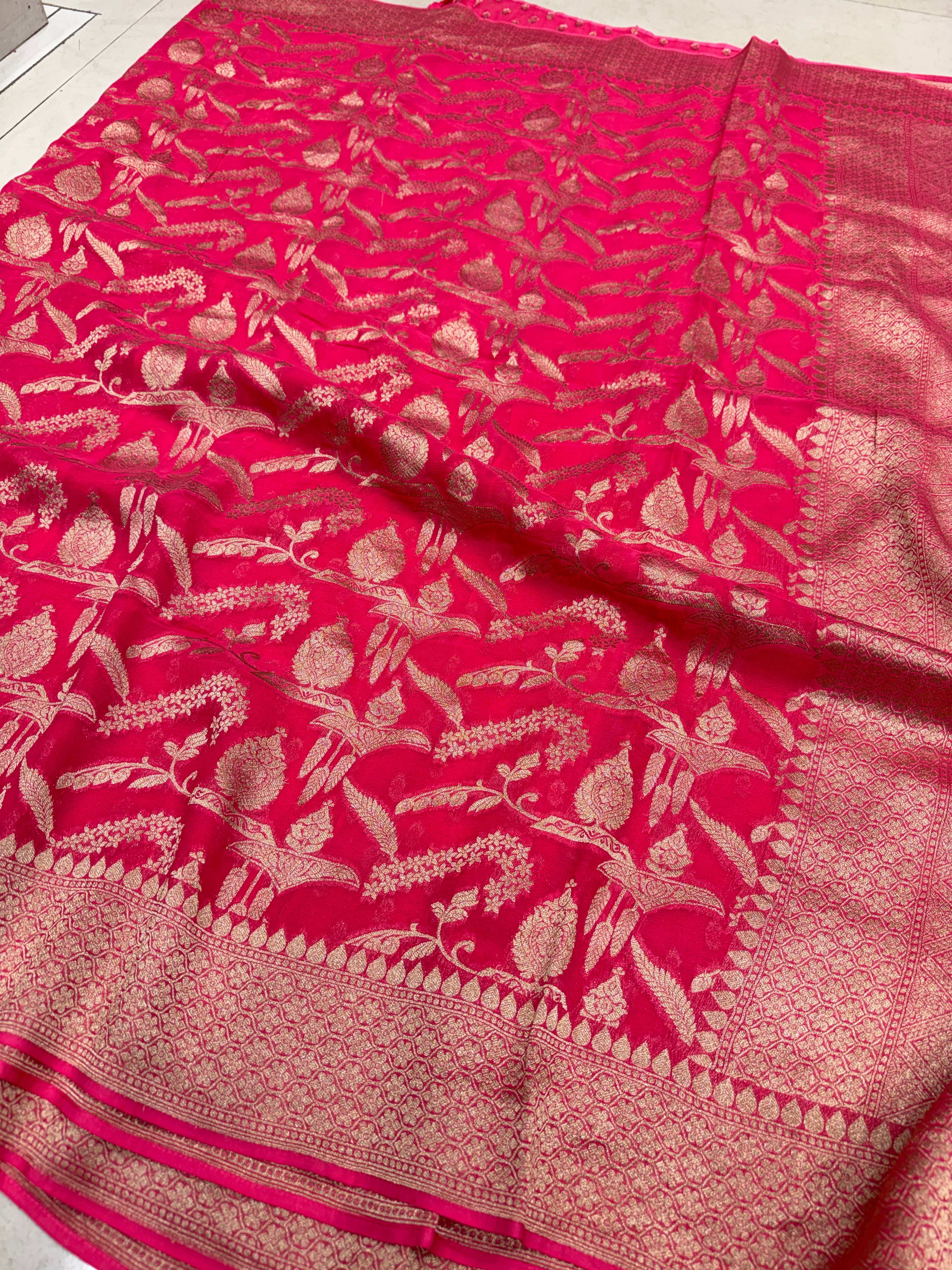 Aboli Pink Crown Jaal Banarasi Khaddi Georgette Saree