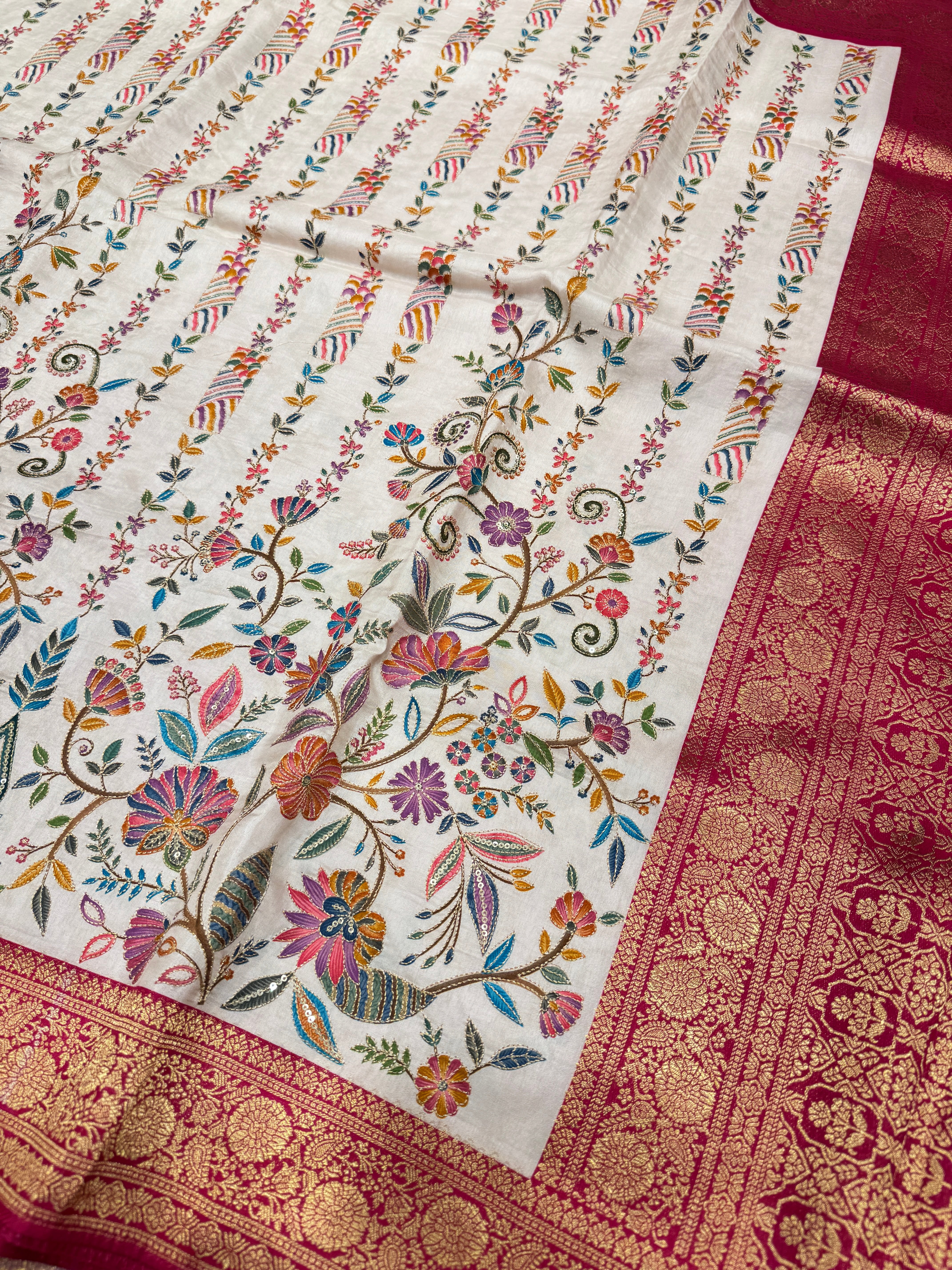 Beige Banarasi Munga With Pita Embroidery