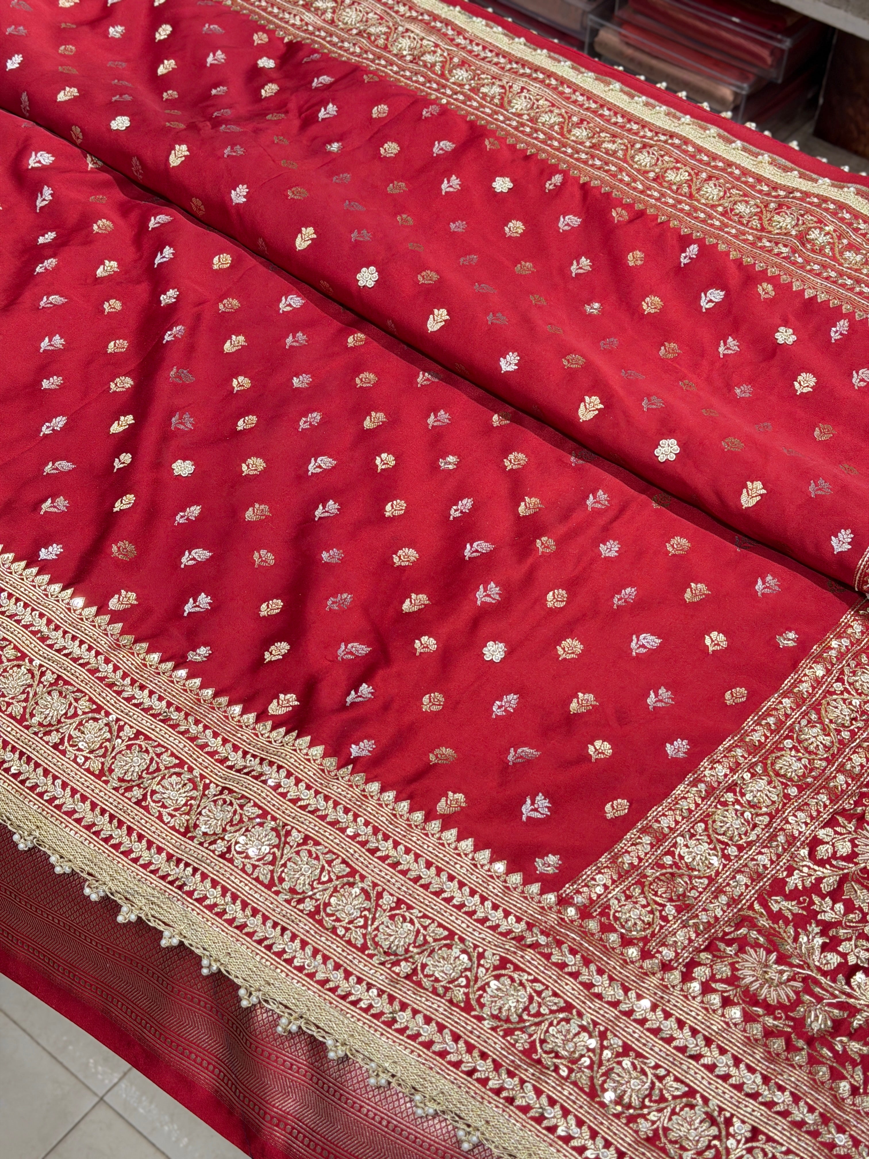 Maroon Banarasi Sona Roopa Buttis Zardosi Hand Embroidery Saree