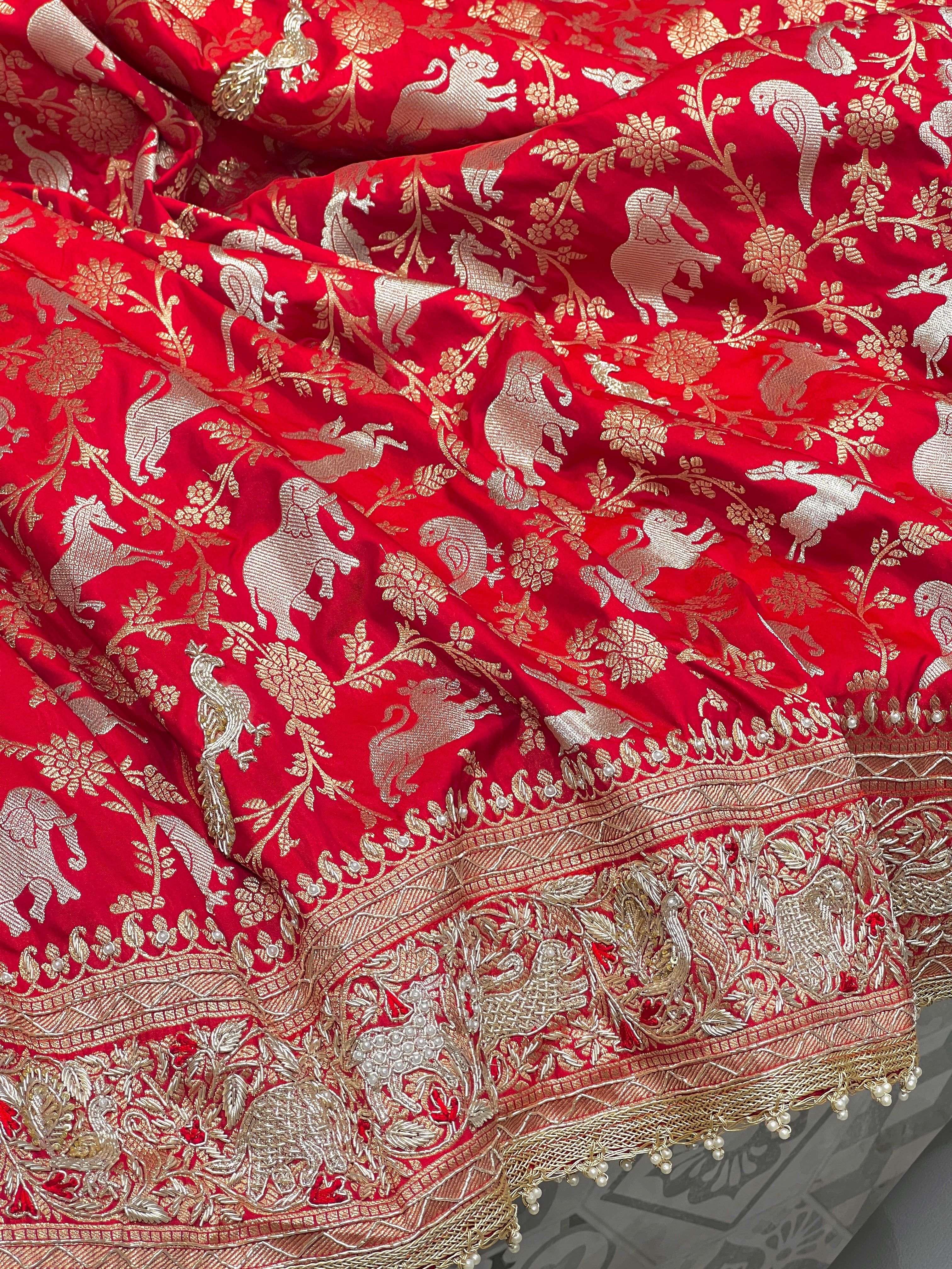 Red Banarasi Shikara Zardosi Saree