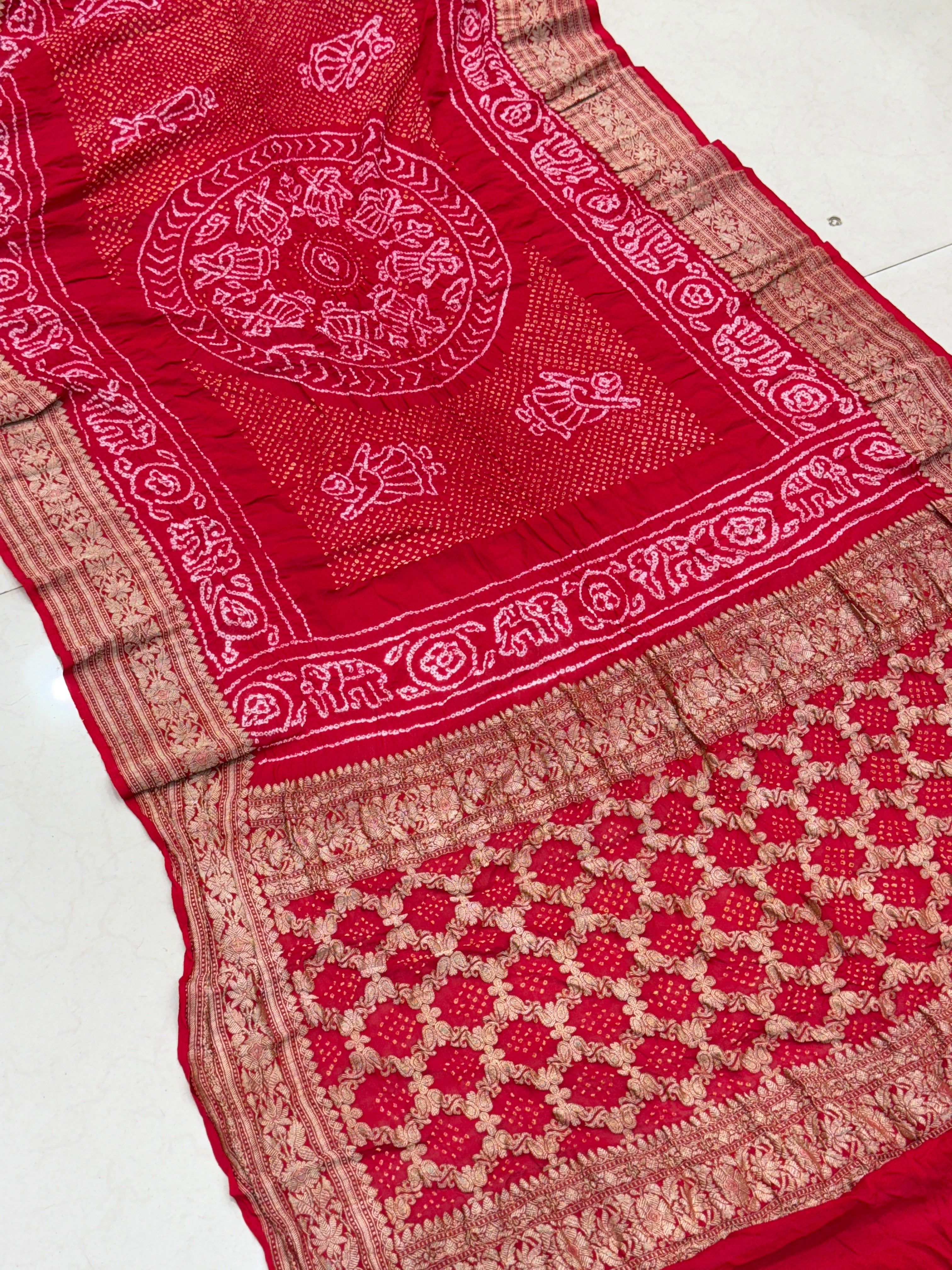 Red Rai Bandhej Handloom Georgette Saree