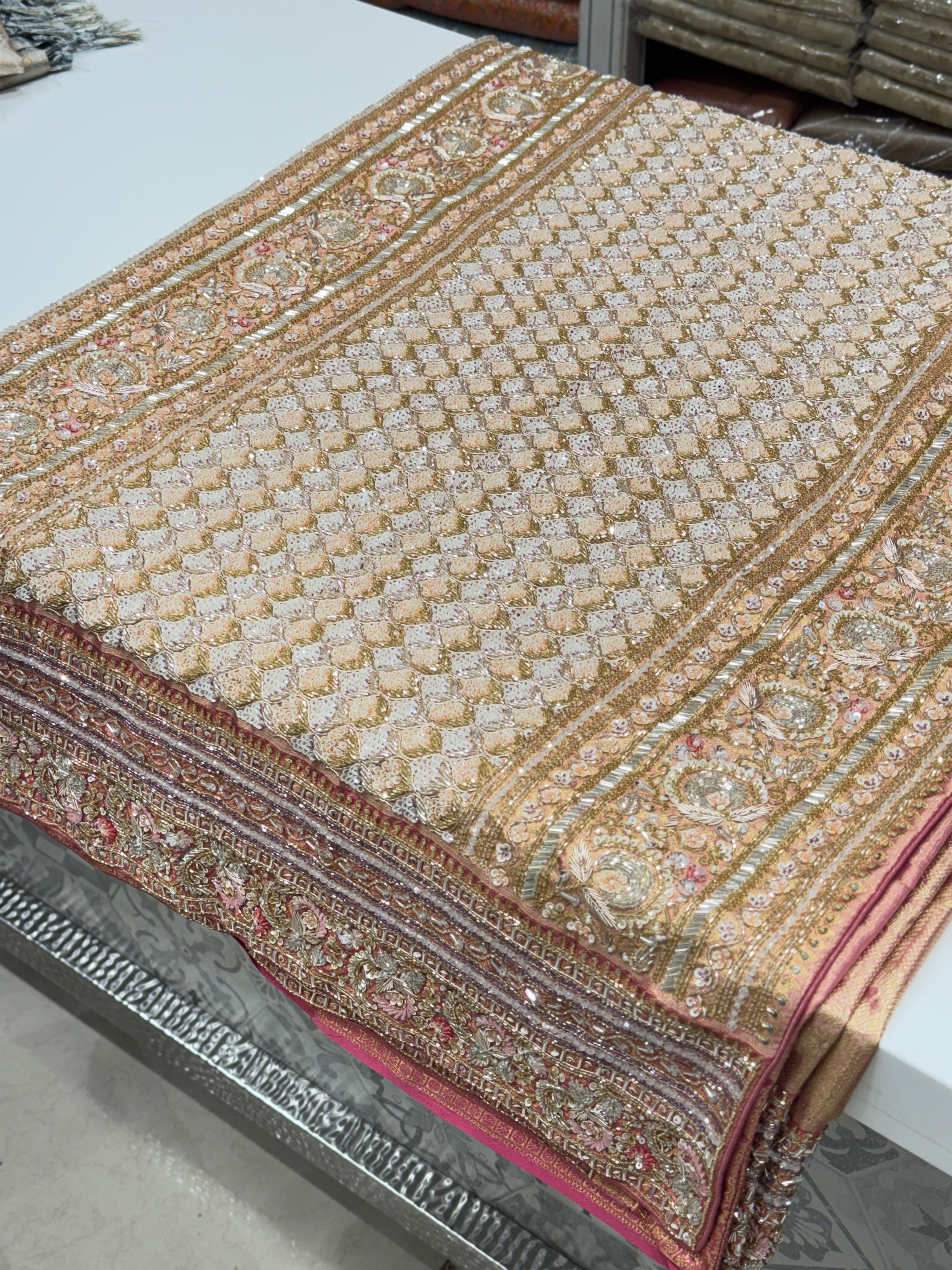 Pink Handloom Kanjivaram Hand Embroidery Saree