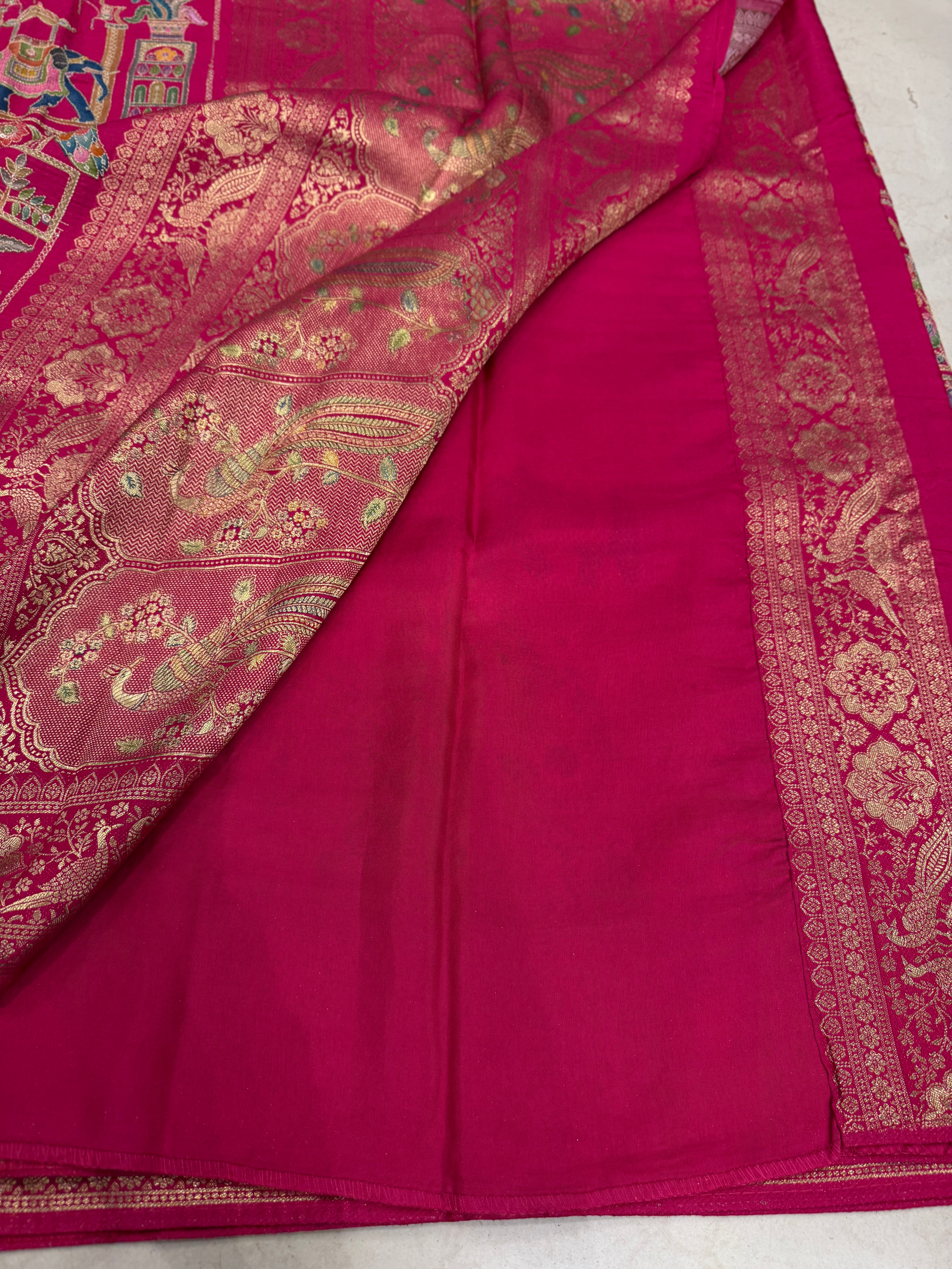 Rani Banarasi Fauna Banarasi Munga Pita Embroidery Saree