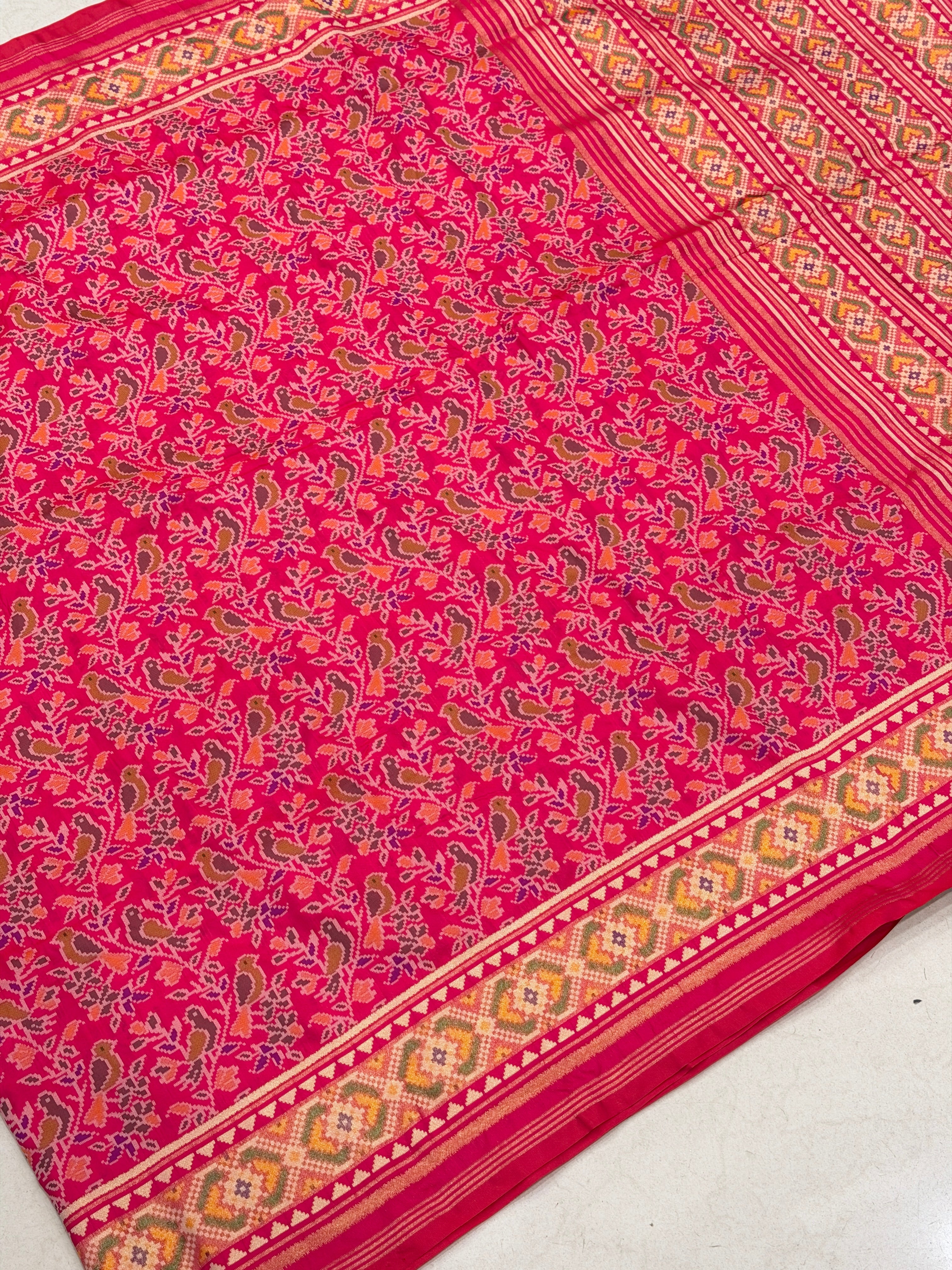 Rani Pink Popat Bhat Semi Silk Weaved Patan Patola Saree