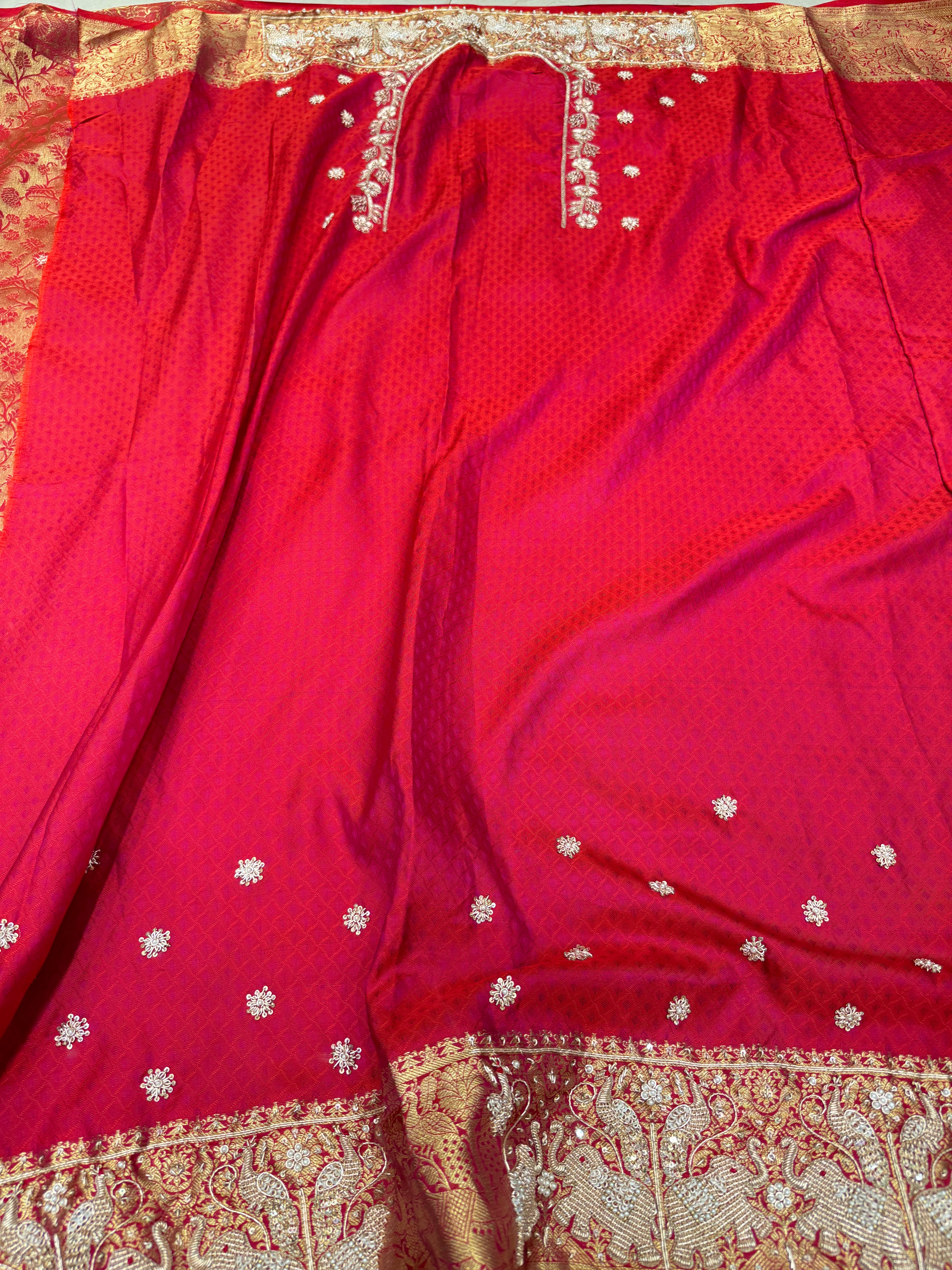 Crimson Red Pure Silk Kanjivaram Elephant Motif Hand Embroidery Saree