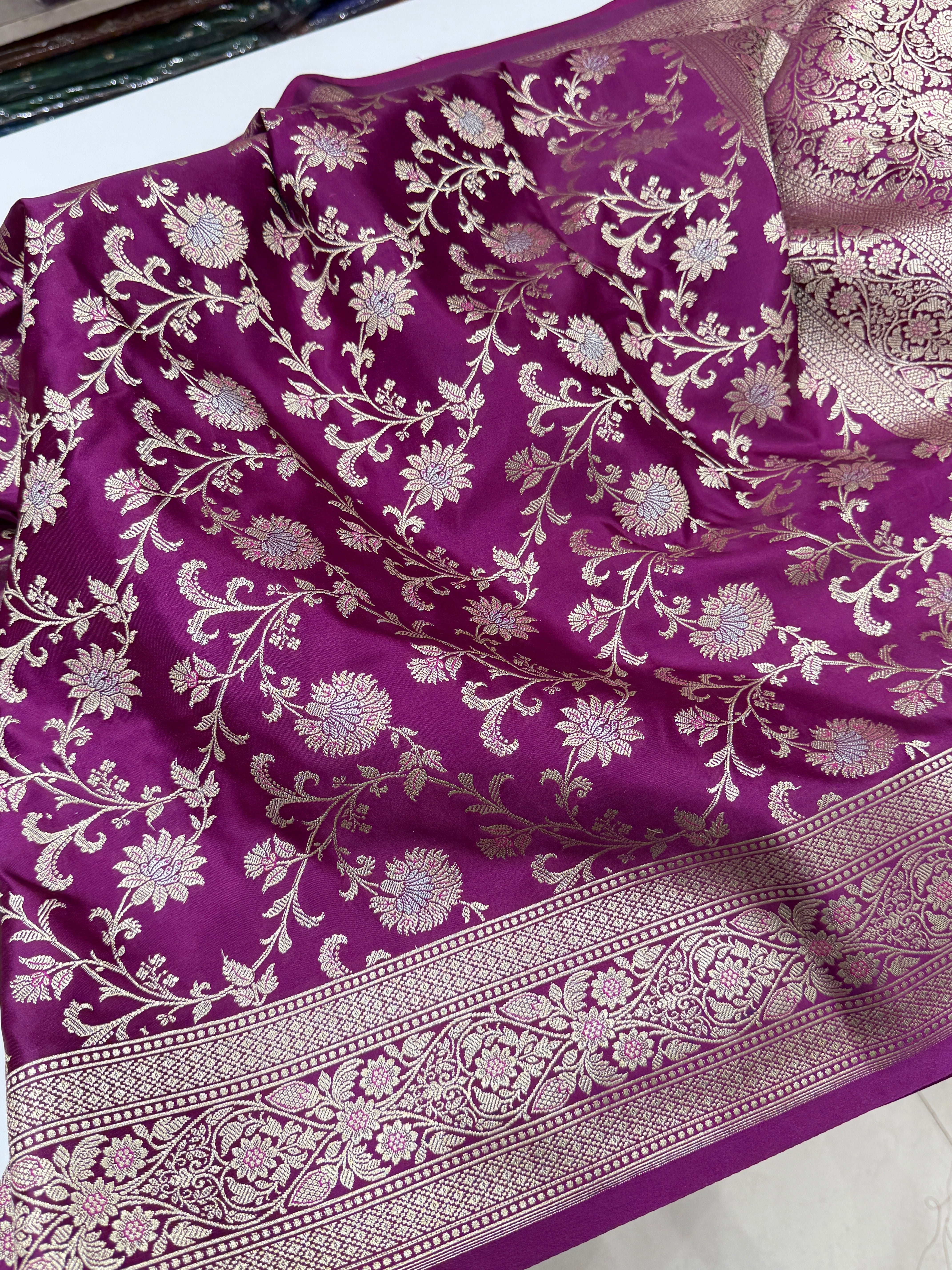 Wine Banarasi Silk Small Jaal Saree