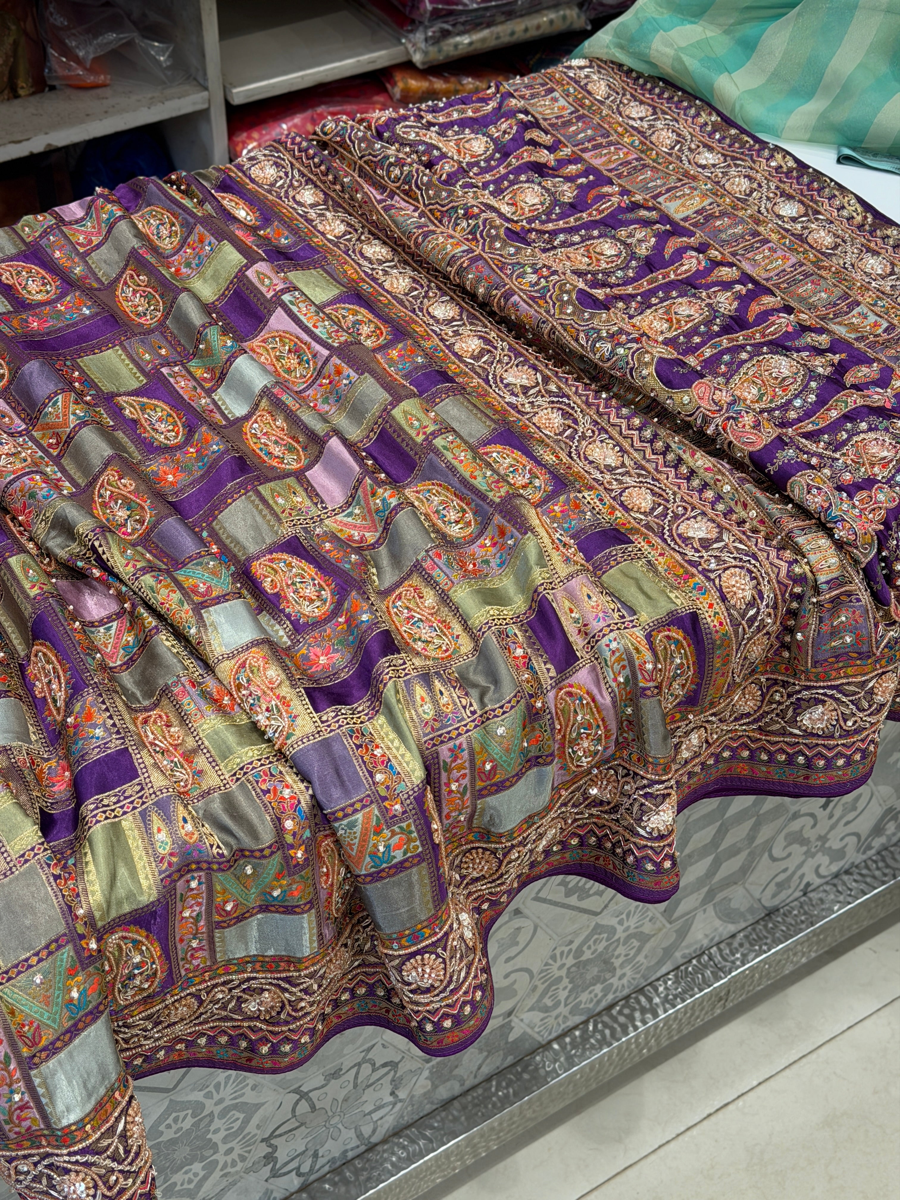 Violet Modal Rangkat Hand Embroidery Moti Sequin Saree