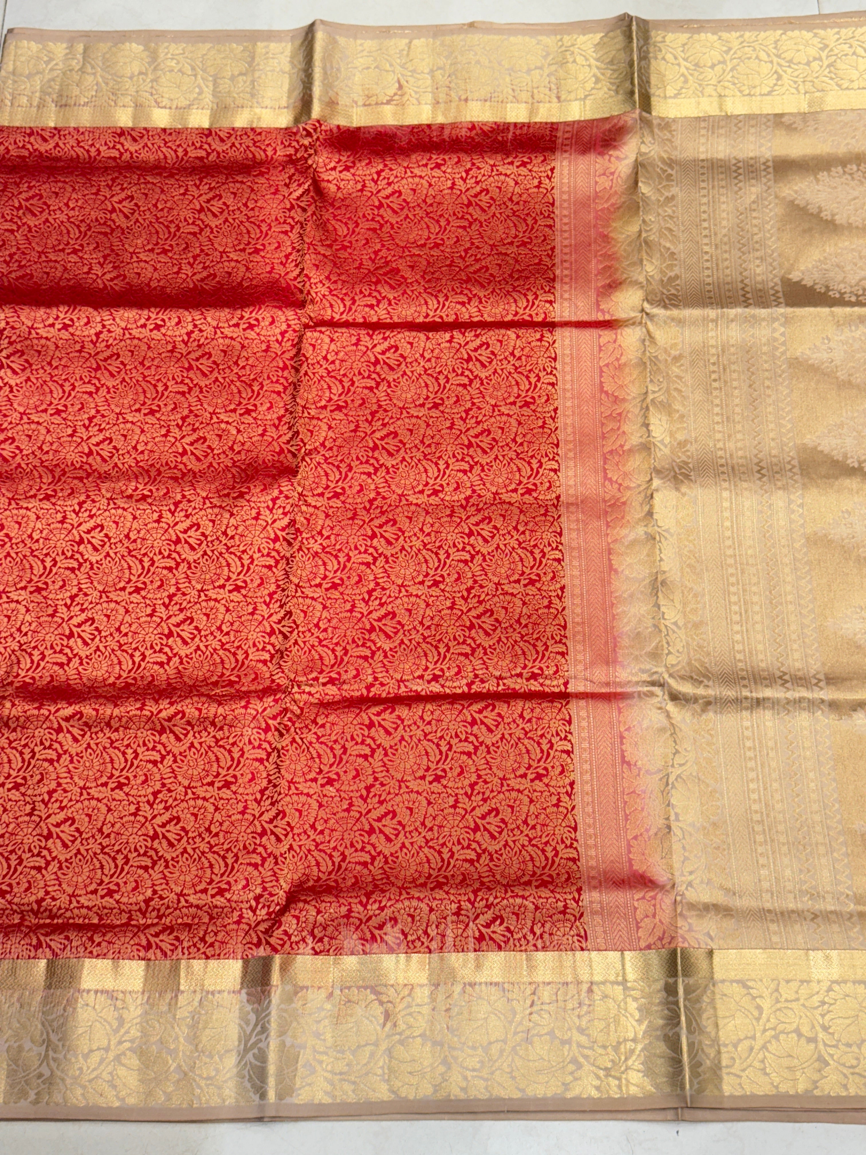 Red Beige Pallu Handloom Kanchipuram Pure Silk Saree